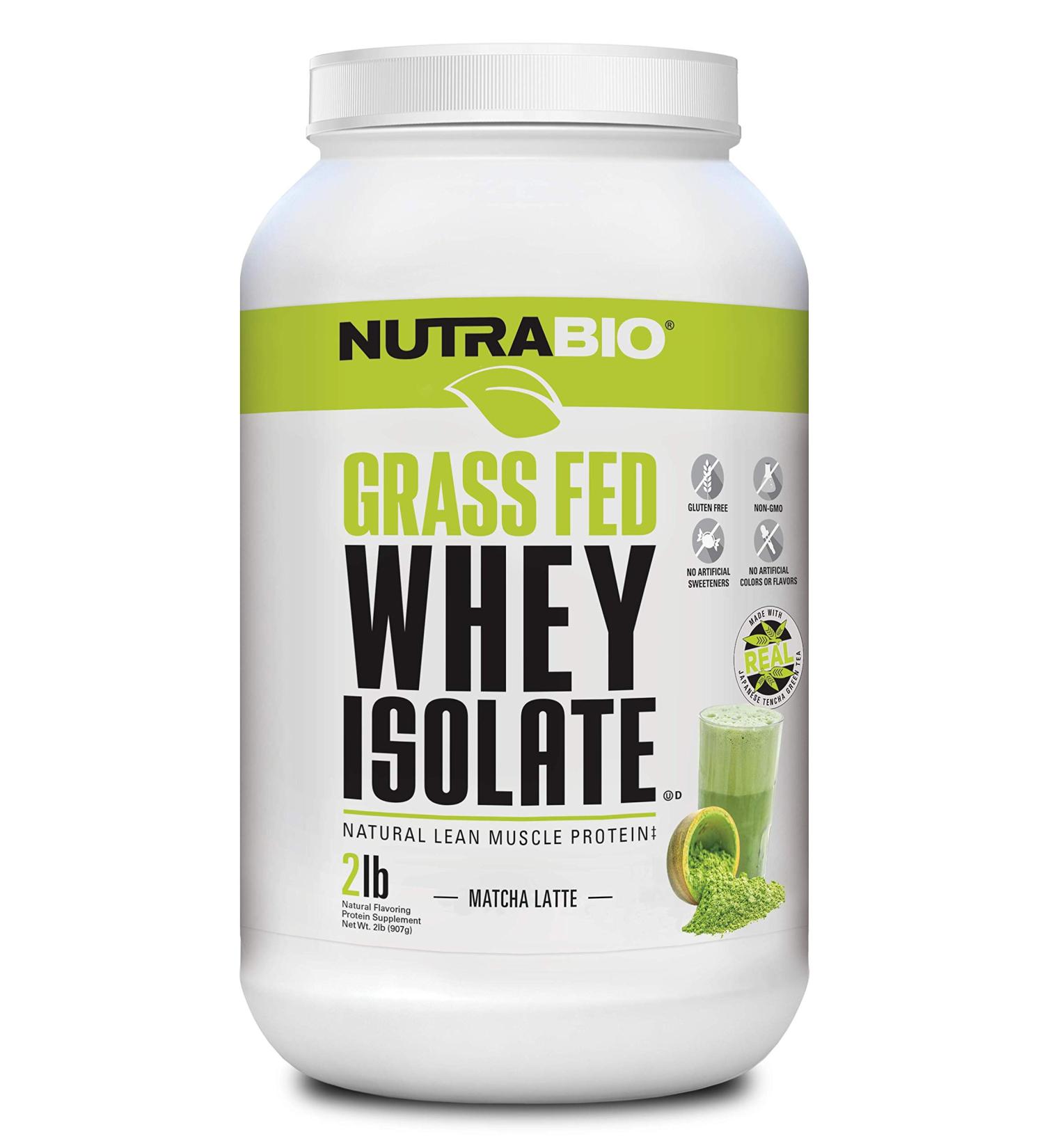 NutraBio Grass Fed Whey Isolate Protein Powder - Matcha Latte 2lb - 25G Protein Per Serving - Sugar Free Lean Muscle Supplement - Buy Online on GoSupps.com