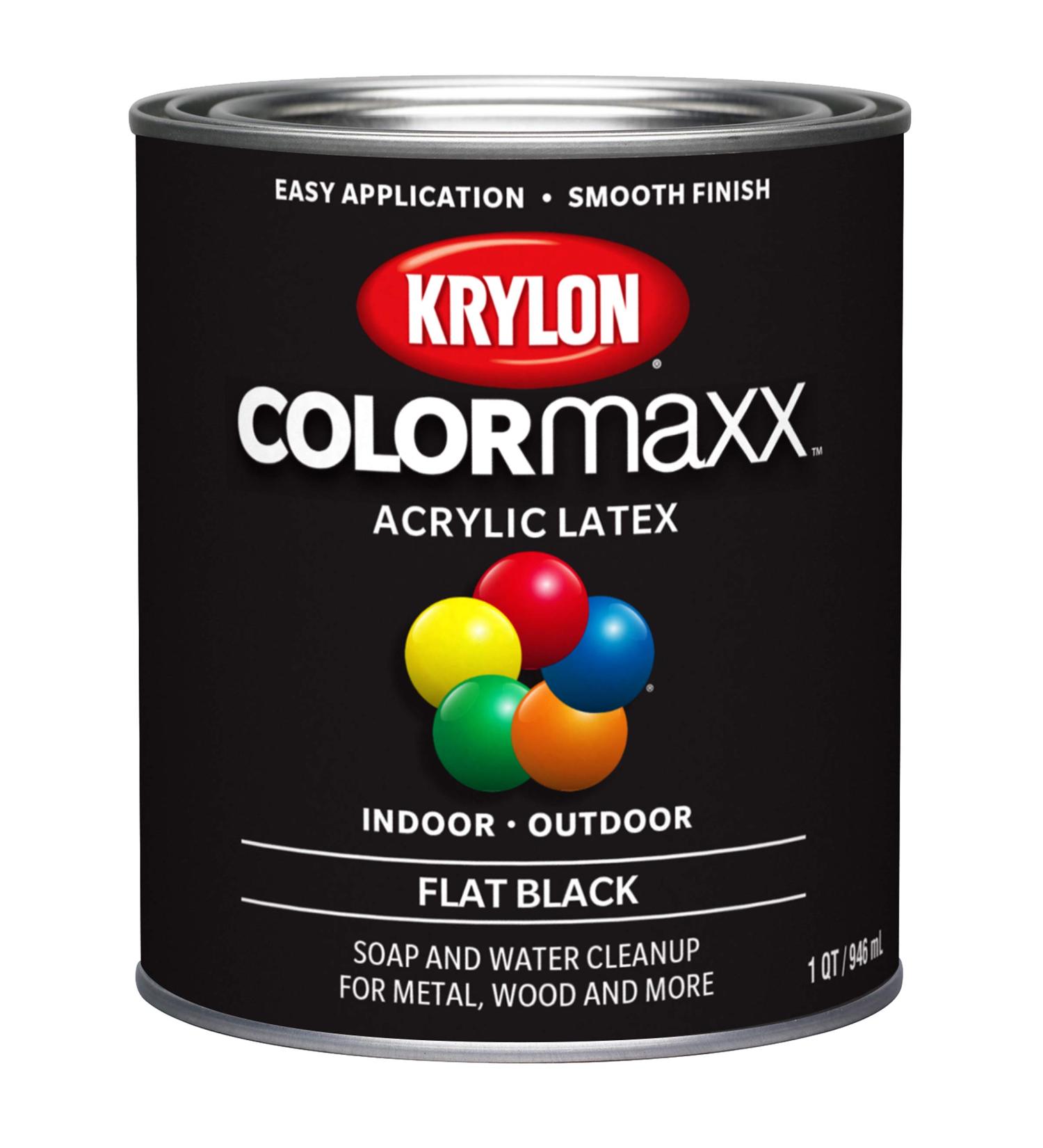 Krylon K05647007 COLORmaxx Acrylic Latex Brush On Paint - Black, 32 oz (1 Qt) | Indoor/Outdoor Use - Buy Online on GoSupps.com