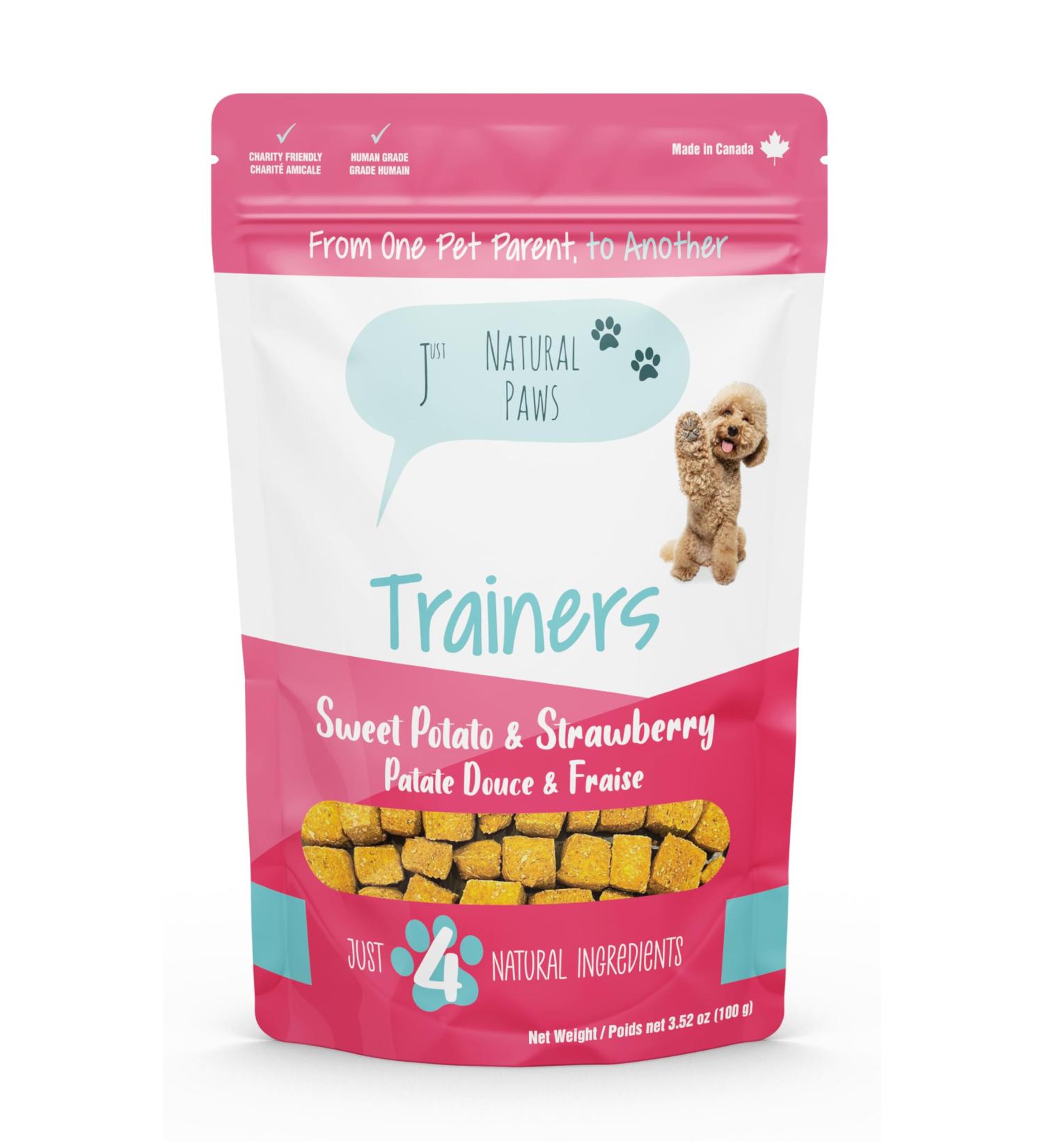 Just Natural Paws Sweet Potato & Strawberry Dog Treats - Healthy Human-Grade Superfood Dog Training Treats Natural & Vegetarian No Preservatives or Additives - Buy Online on GoSupps.com