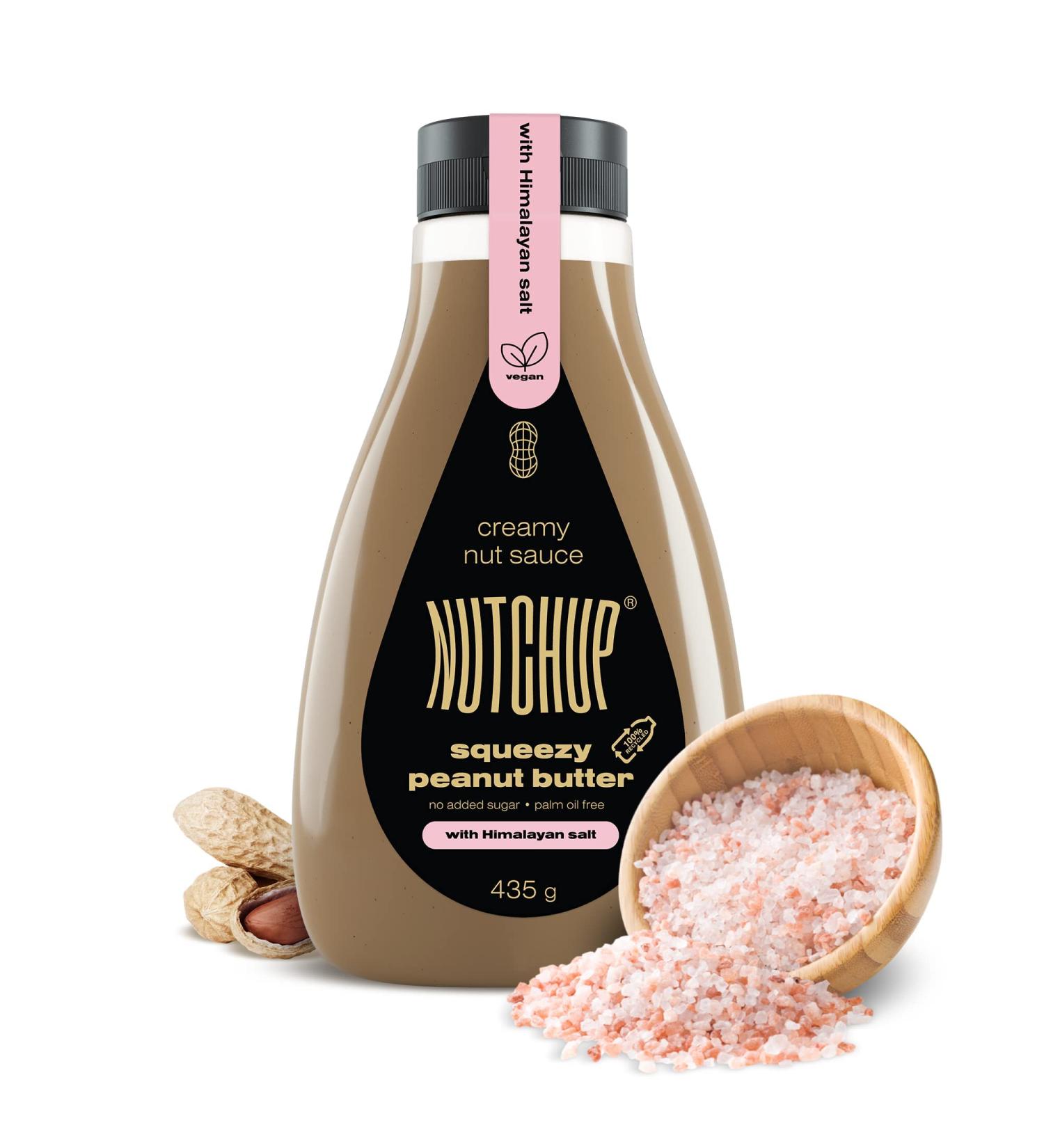 Nutchup Peanut Butter Squeeze Bottle - Creamy Nut Topping for Pancakes Waffles Ice Cream & More - 435g with Himalayan Salt - Buy Online on GoSupps.com