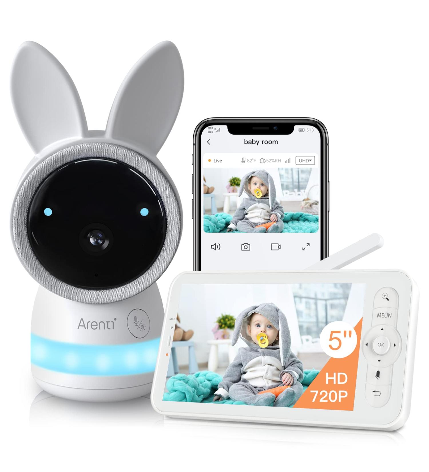 Arenti Video Baby Monitor with 2K Ultra HD Camera, 5 Display, Night Vision, Lullabies, Two Way Talk - White - Buy Online on GoSupps.com