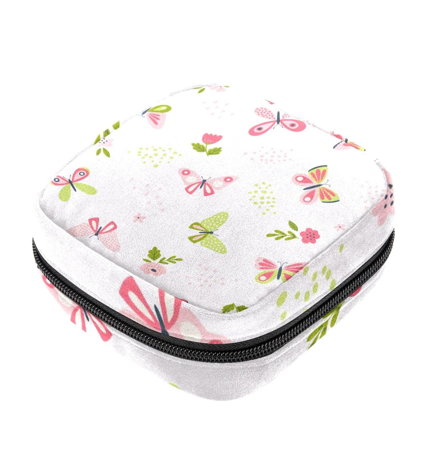 Floral Butterfly Sanitary Napkin Storage Bag - Portable Menstrual Pouch for Women, Teens & Menstrual Cup - Color 5 - Buy Online on GoSupps.com