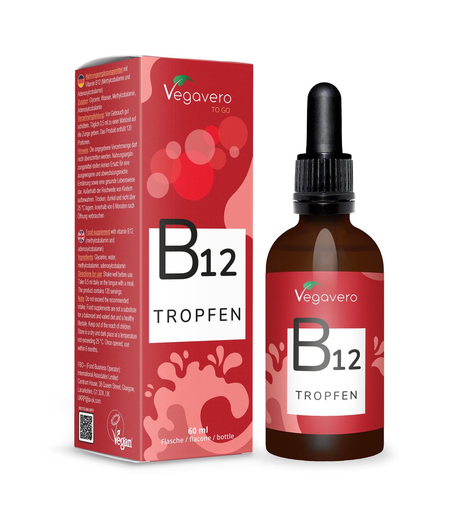 Vegan Vitamin B12 Liquid | 60ml (4 Month Supply) | Methylcobalamin & Adenosylcobalamin | Lab-Tested | Made in UK - Buy Online on GoSupps.com