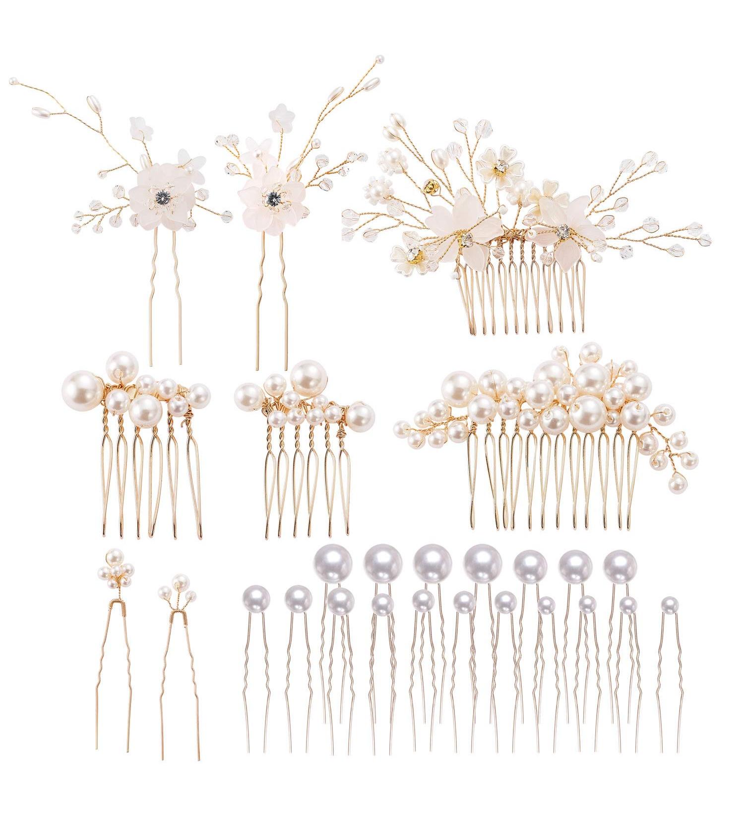 inSowni 26 Pack Gold Flower Pearl Wedding Hair Combs and Pins Set - Rhinestone Crystal Bridal Accessories for Women, Girls, Brides, Bridesmaids - Buy Online on GoSupps.com