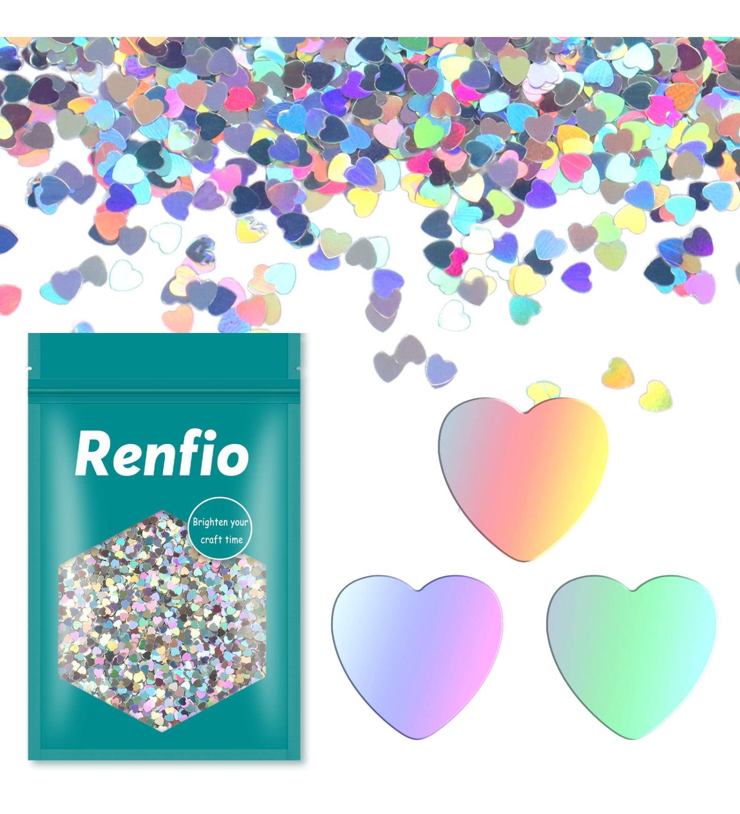 Renfio 50g Holographic Heart Shaped Glitter Confetti Sequins for DIY Art & Decorations - Shiny Laser Silver Chunky 1.75 oz - Buy Online on GoSupps.com