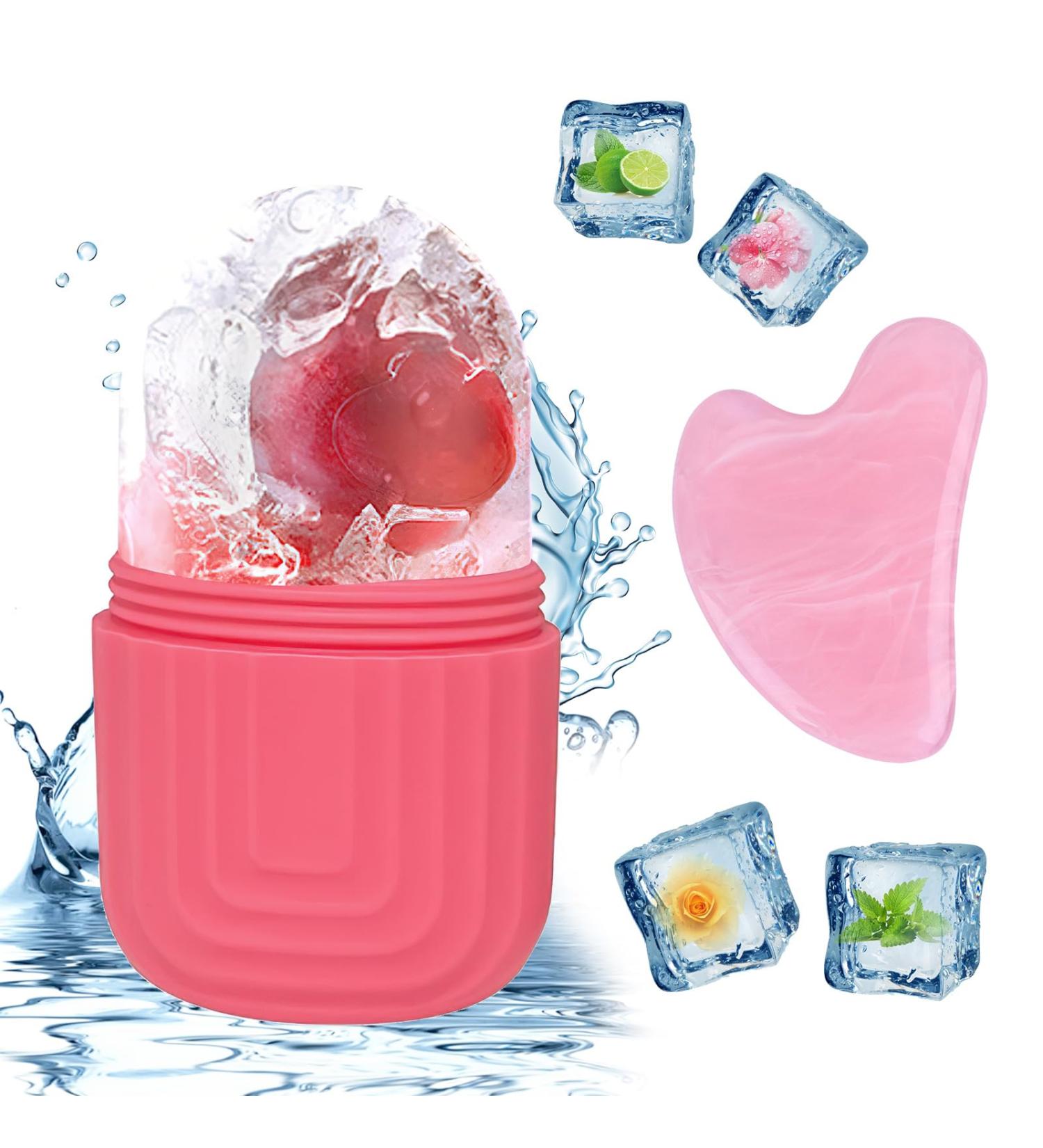 Scettar Ice Roller Face - Reusable Silicone Facial Scooter with Jawline Stone for Skin Tightening Pore Reduction and Anti-Aging - Pink - Buy Online on GoSupps.com