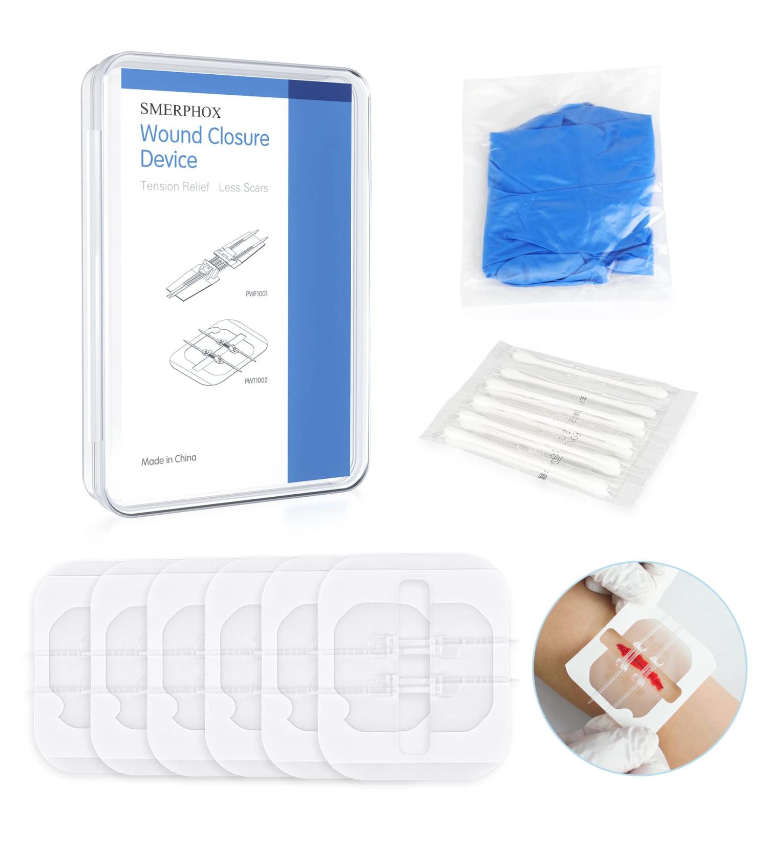 Smerphox Wound Closure Strip - Sterile First Aid Band Kit for Emergency Wound Care - Suture-Free Adhesive Stitch Device - 6pcs - Buy Online on GoSupps.com