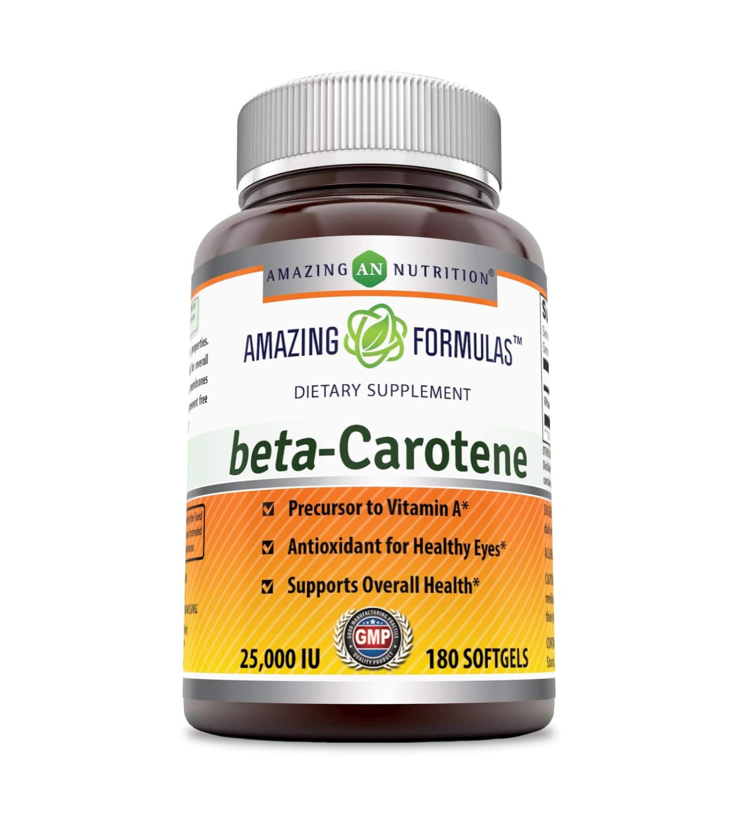 Amazing Formulas Beta Carotene 25,000 IU 180 Softgels Supplement | Non-GMO, Gluten-Free - Buy Online on GoSupps.com
