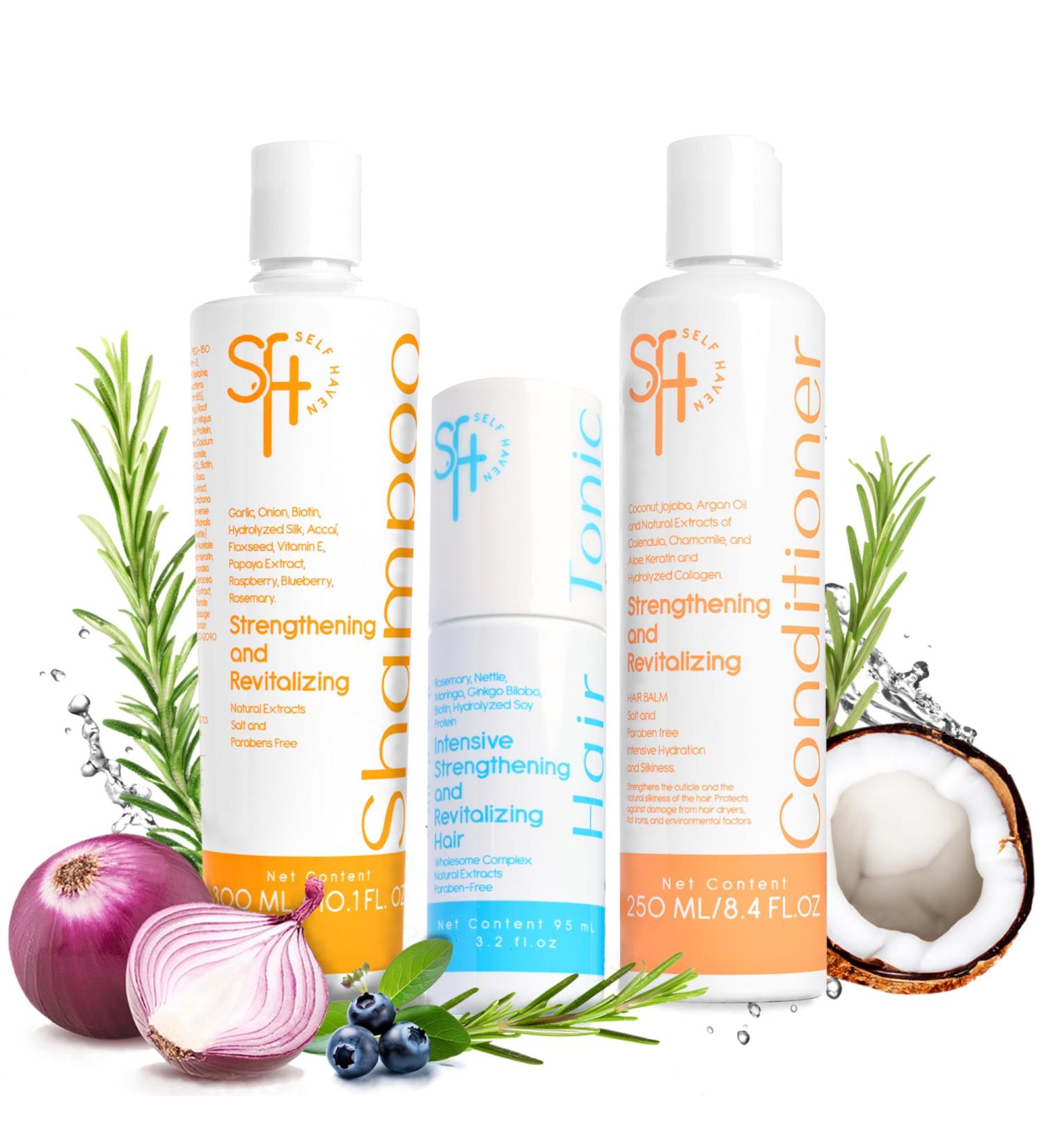 Self Haven Onion Rosemary Biotin Shampoo Conditioner & Spray Kit - Strengthens Fine Hair Revitalizes & Promotes Growth for Men & Women - International Shipping Available - Buy Online on GoSupps.com