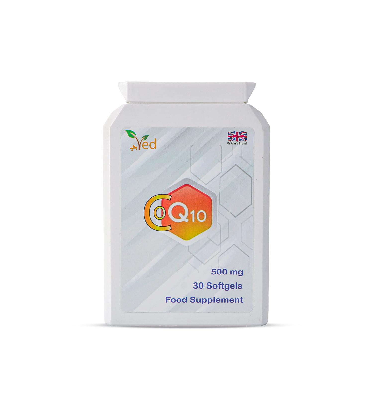 Veds CoQ10 500 mg - Highest Strength Naturally Fermented Ubiquinone | Co-Enzyme Q10 | 30 Capsules | Superior Natural Formula | Monthly Supply - Buy Online on GoSupps.com