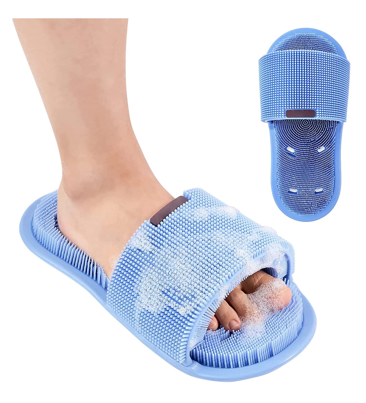 Buy Petalum Silicone Shower Sandals - Non-Slip Massage Foot Brush with Suction Cups | Deep Cleaning & Cornea Peeling | One Size - Blue - Buy Online on GoSupps.com