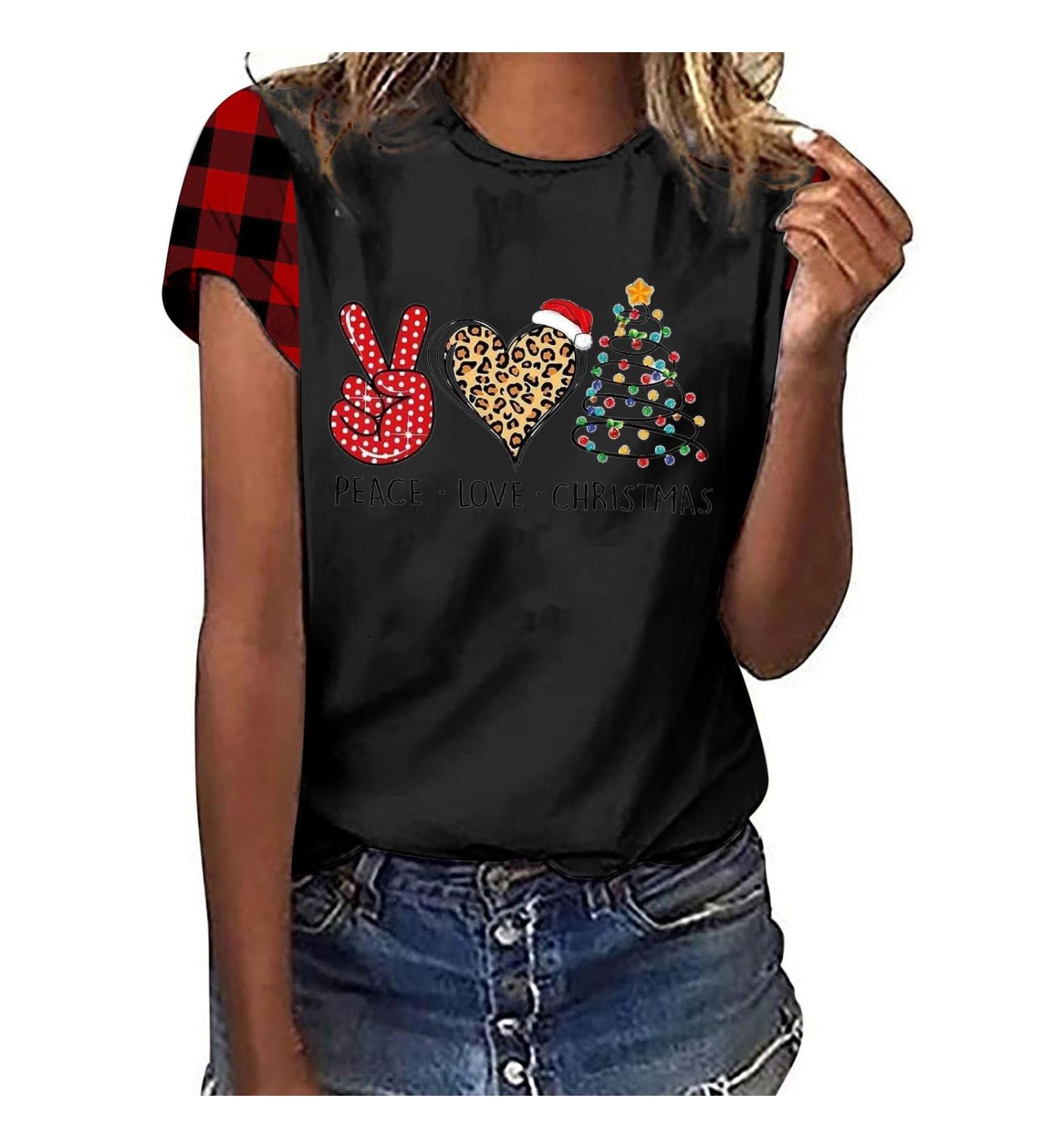 Yihaojia Plus Size Merry Christmas Shirts Women Funny Christmas Plaid Shirts Letter Print Long Sleeve Graphic Tee Shirts Black#99 4X-Large - Buy Online on GoSupps.com