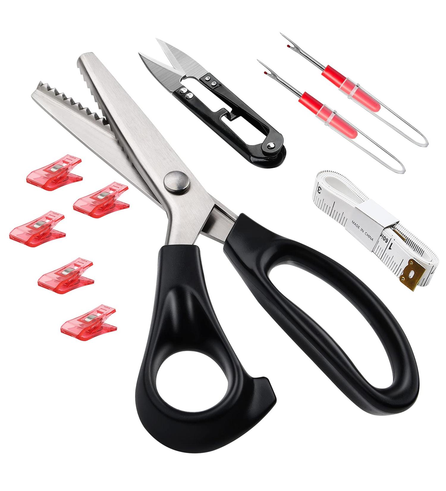 SEBIDER 9.3 Sewing Pinking Shears for Fabric - Zig Zag Crafts Scissors Kit with Seam Rippers, Clips, and Tape Measure (10pcs) - Buy Online on GoSupps.com