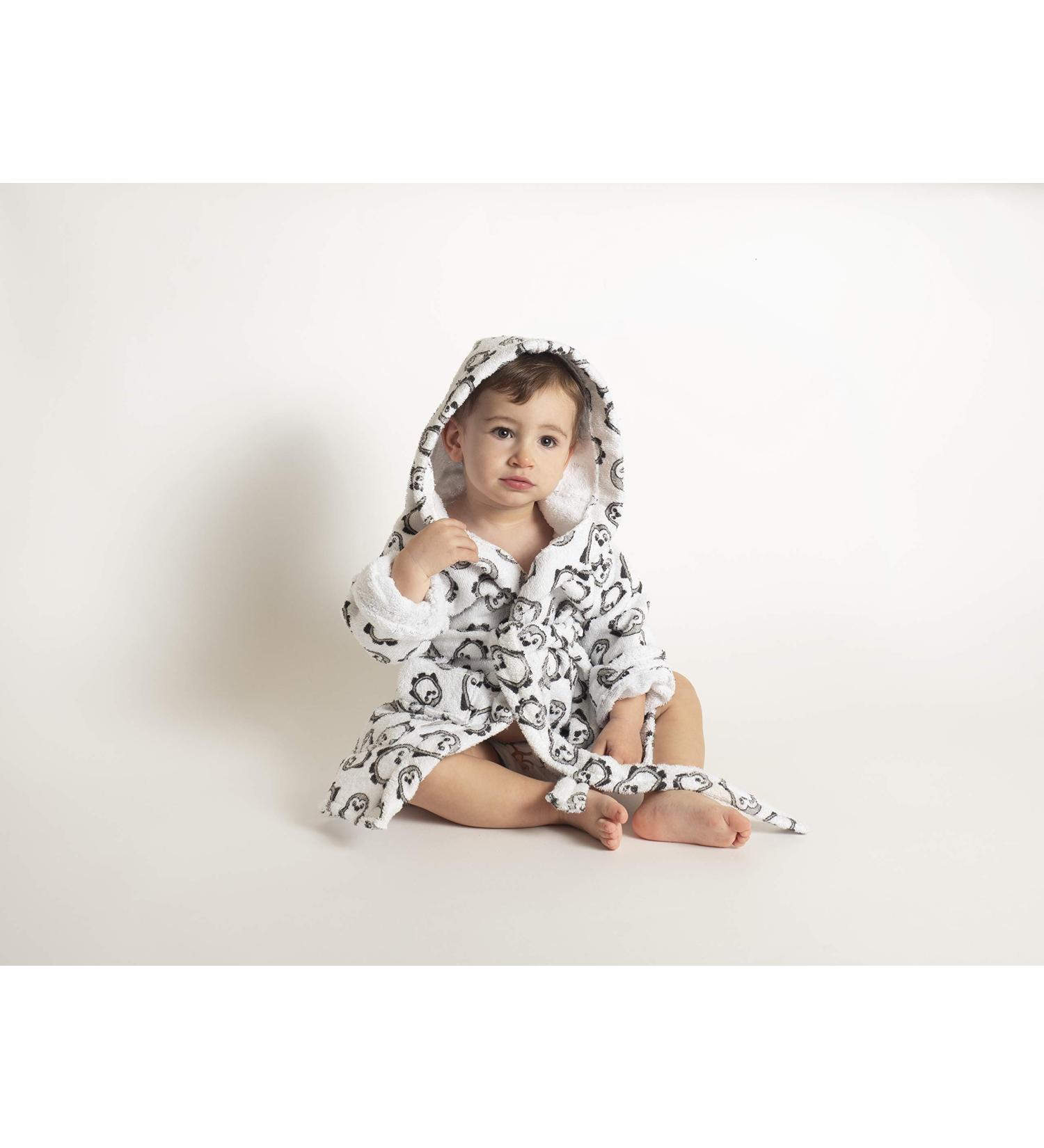 Ti Tin Ferry Children's Bathrobe | 100% Cotton Baby Bath Coat for Ages 0-12 Months | Adorable Gray Penguin Design - Buy Online on GoSupps.com