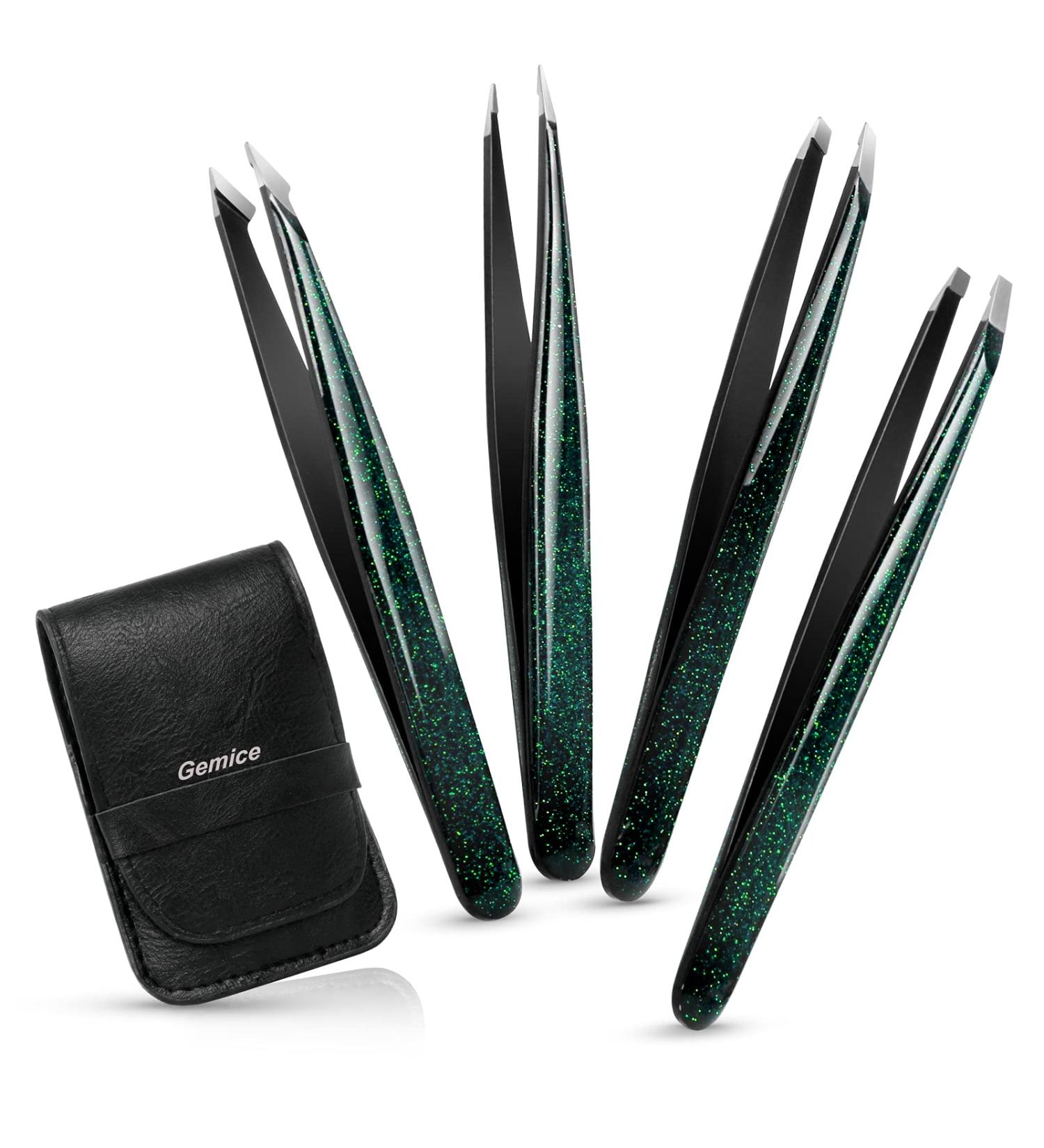Gemice Eyebrow Tweezers Set with Case - 4-Part Improved Pointed Tweezers for Precision Plucking | Anti-Slip Coating - Buy Online on GoSupps.com