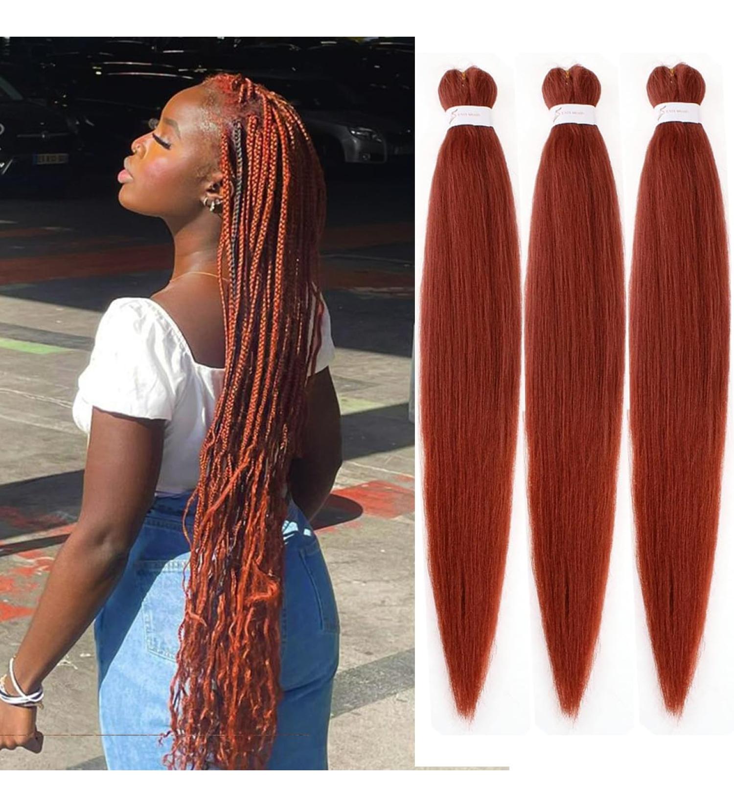 Leeven 3 Packs Copper Red Pre Stretched Braiding Hair Extensions 30 Inch Crochet Braiding Hair for Box Braids Hot Water Setting EZ Braids Extensions 350# 30 Inch (Pack of 3) 350# - Buy Online on GoSupps.com