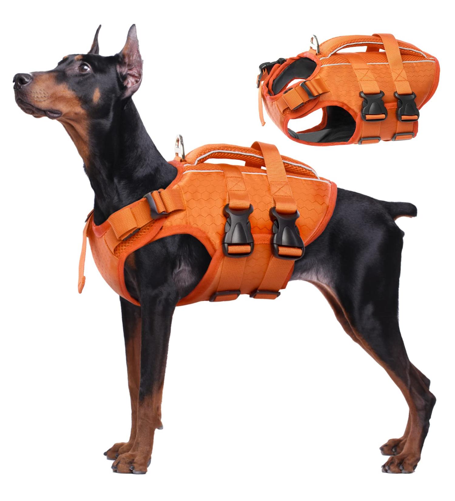 Kuoser Adjustable Ripstop Dog Lifeguard Vest for Small & Large Dogs - High Floating Capacity Pet Swimming Suits in XL Orange - Buy Online on GoSupps.com