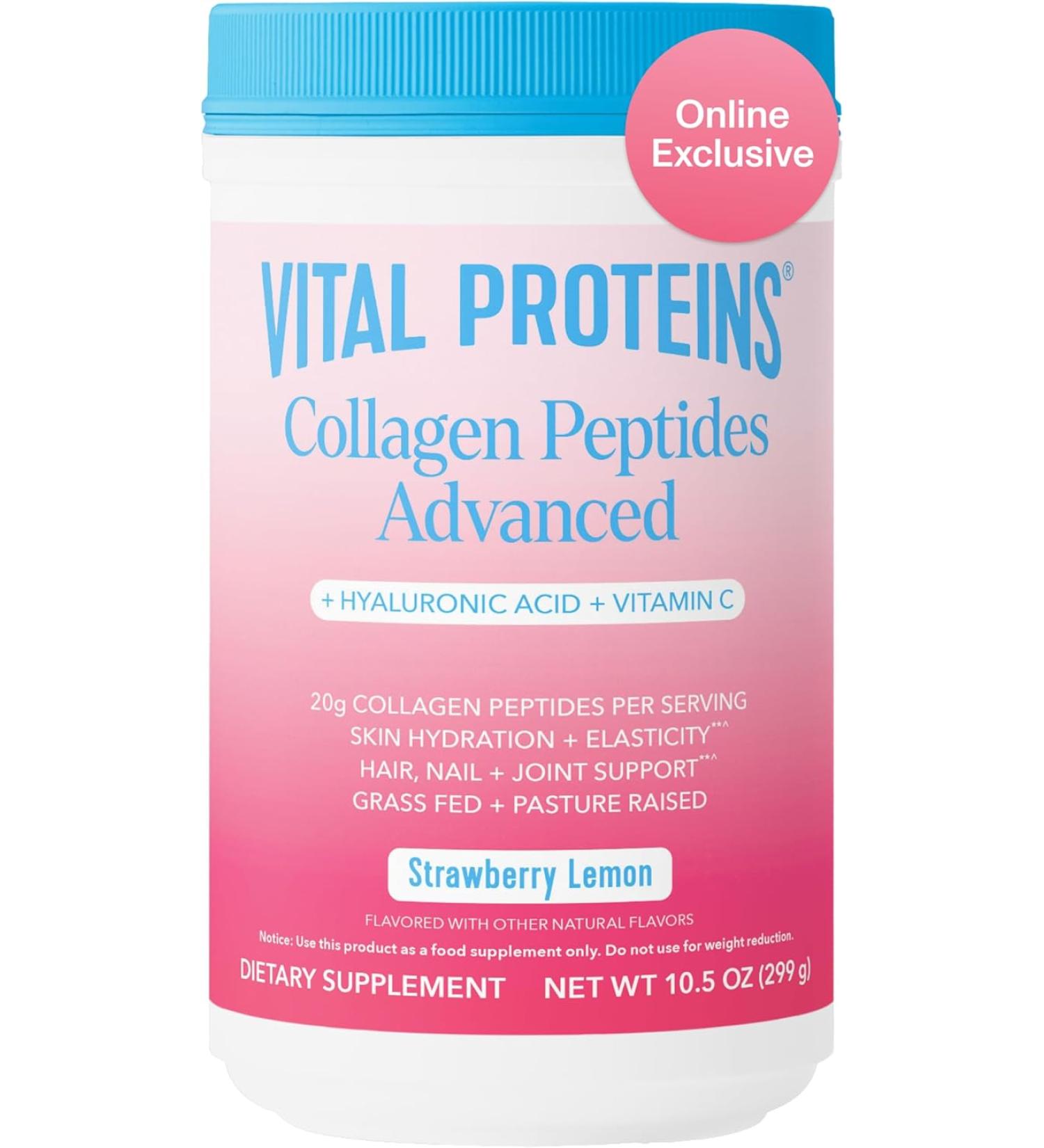 Vital Proteins Collagen Peptides Advanced Hydrolyzed Peptides with Hyaluronic Acid and Vitamin C - Strawberry Lemon Flavor Powder - 10.5oz - Buy Online on GoSupps.com