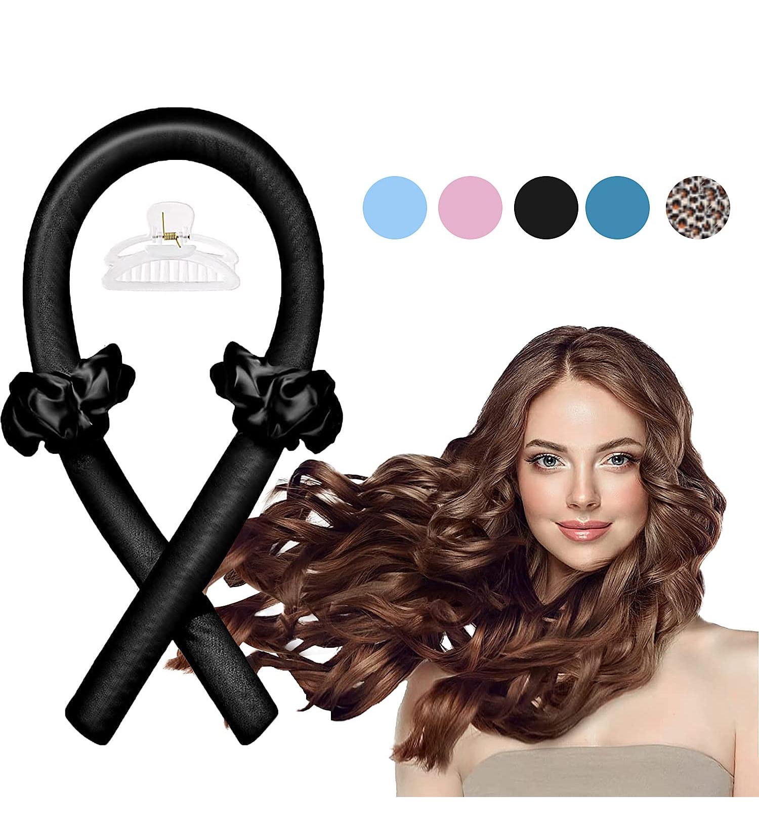 Silk Hair Curlers for Long Hair - No Heat Curling Rod Headband with Hair Ties and Clip - Black - Buy Online on GoSupps.com