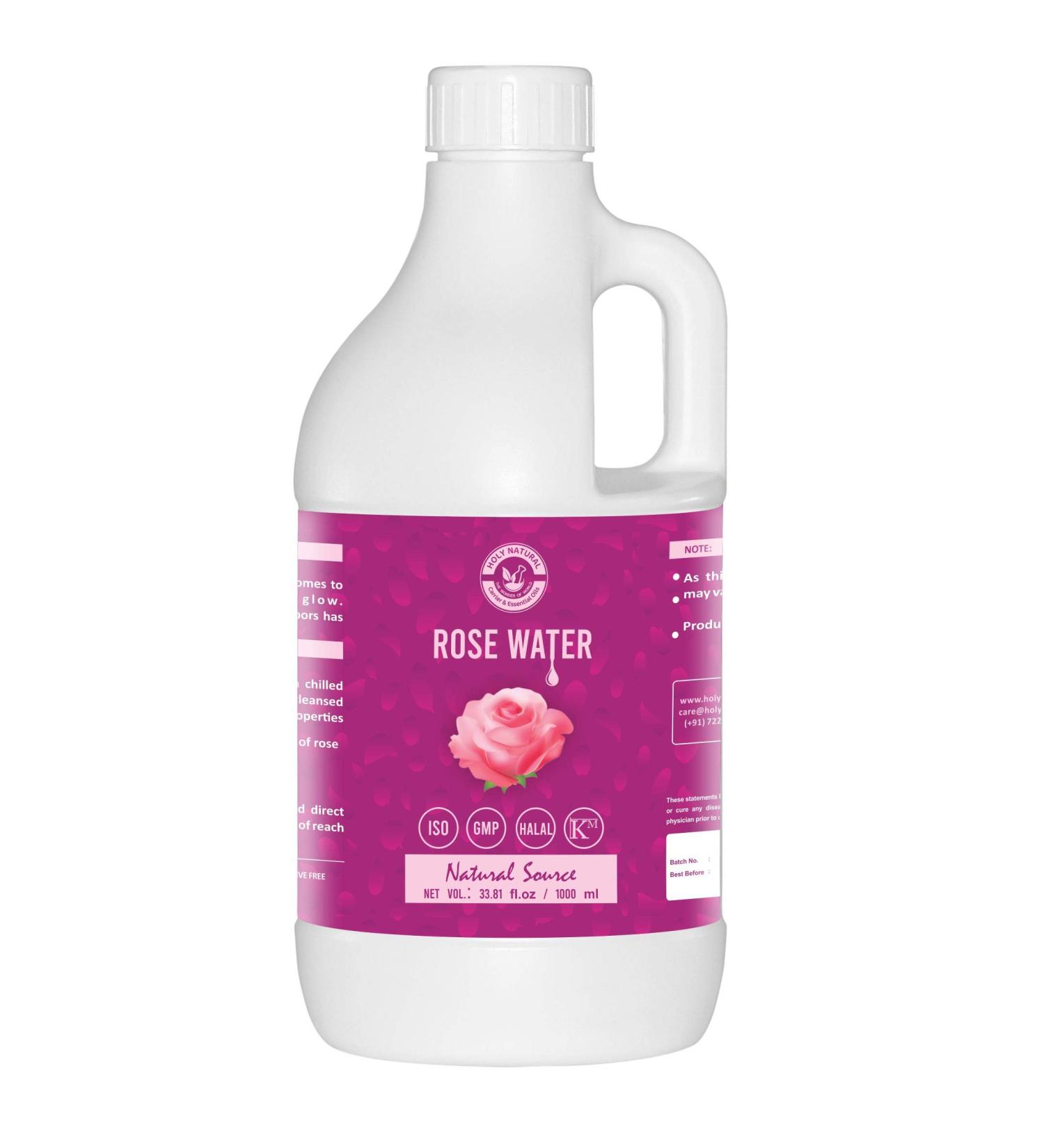Holy Natural Rose Water 1000ml - Face & Hair Toner, Alcohol & Preservative Free - 33.81 fl oz - Buy Online on GoSupps.com