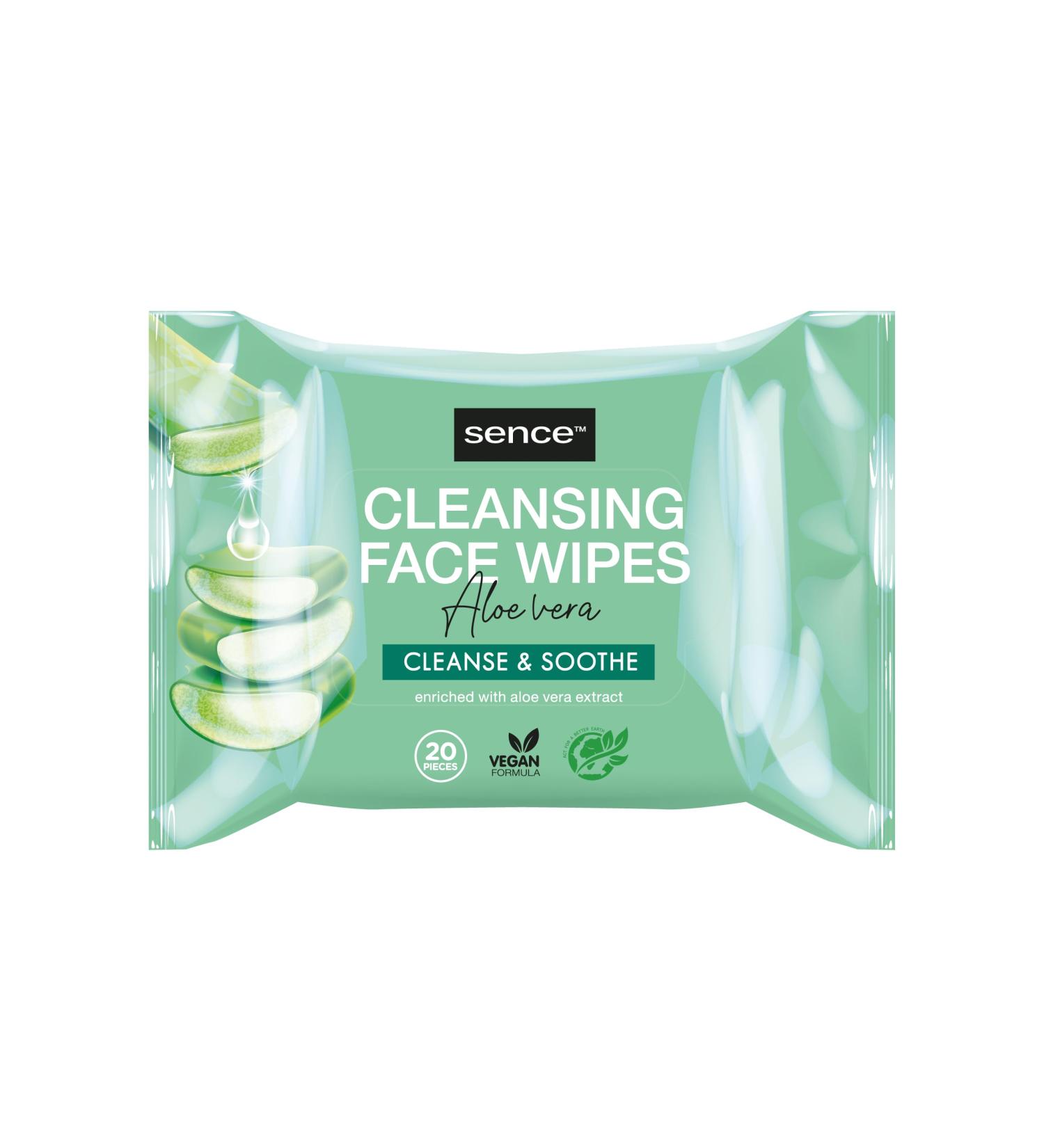  Sence Sence Pack of 6 packs of 20 aloe vera facial cleansing wipes with citric acid vitamin A vitamin C and panthenol vegan facial cleansing wipes facial care - Buy Online on GoSupps.com