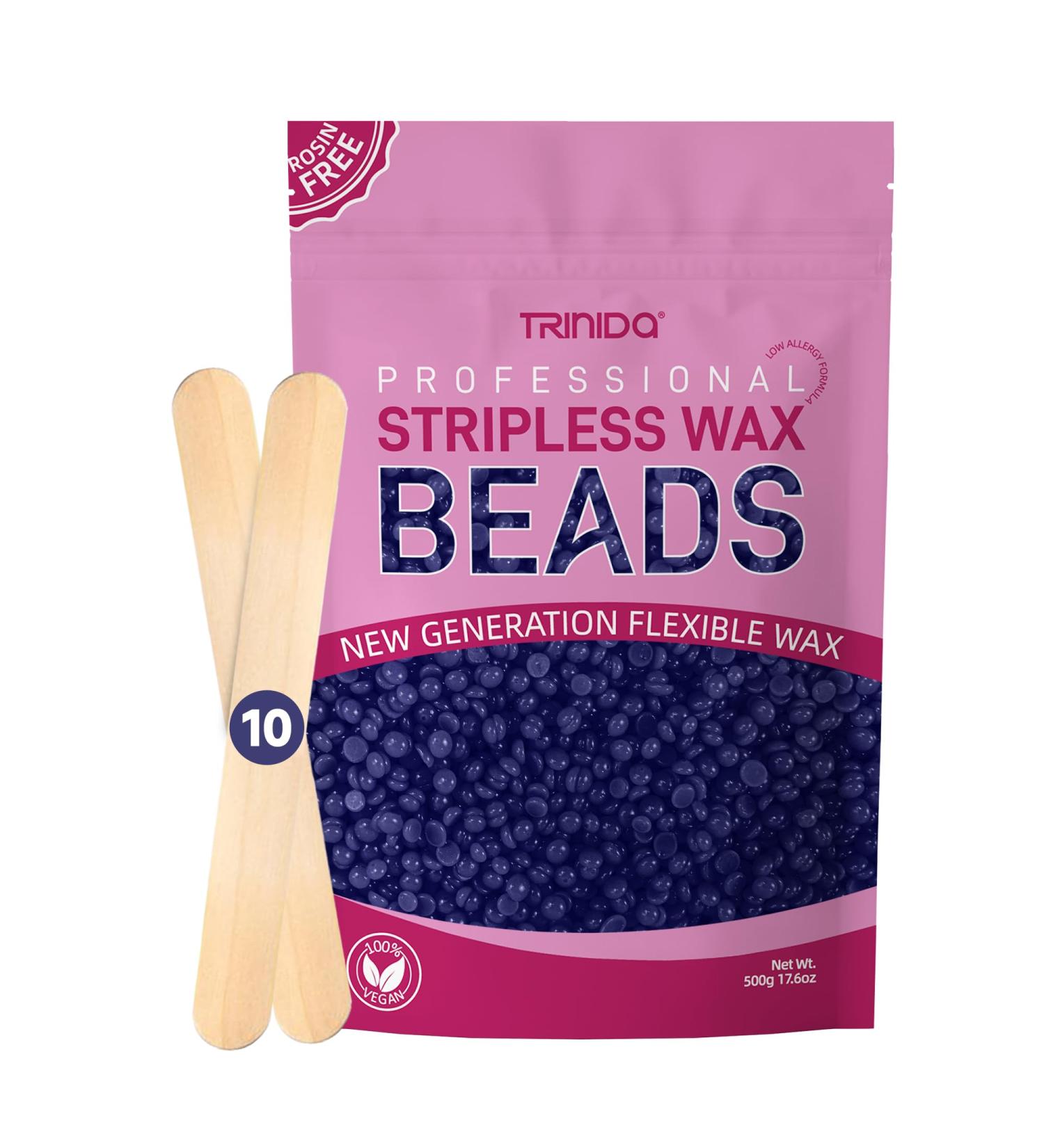 TRINIDa Professional Hard Wax Beads 500g with 10 Applicators - Lavender Hair Removal Wax for Full Body, Facial, Legs - Painless Gentle Wax Beads for Women and Men - Buy Online on GoSupps.com