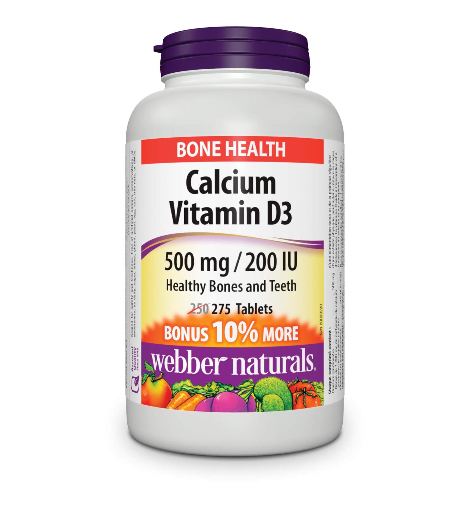 Webber Naturals Calcium Carbonate with Vitamin D3 275 Tablets Helps Support Bones and Teeth - Buy Online on GoSupps.com