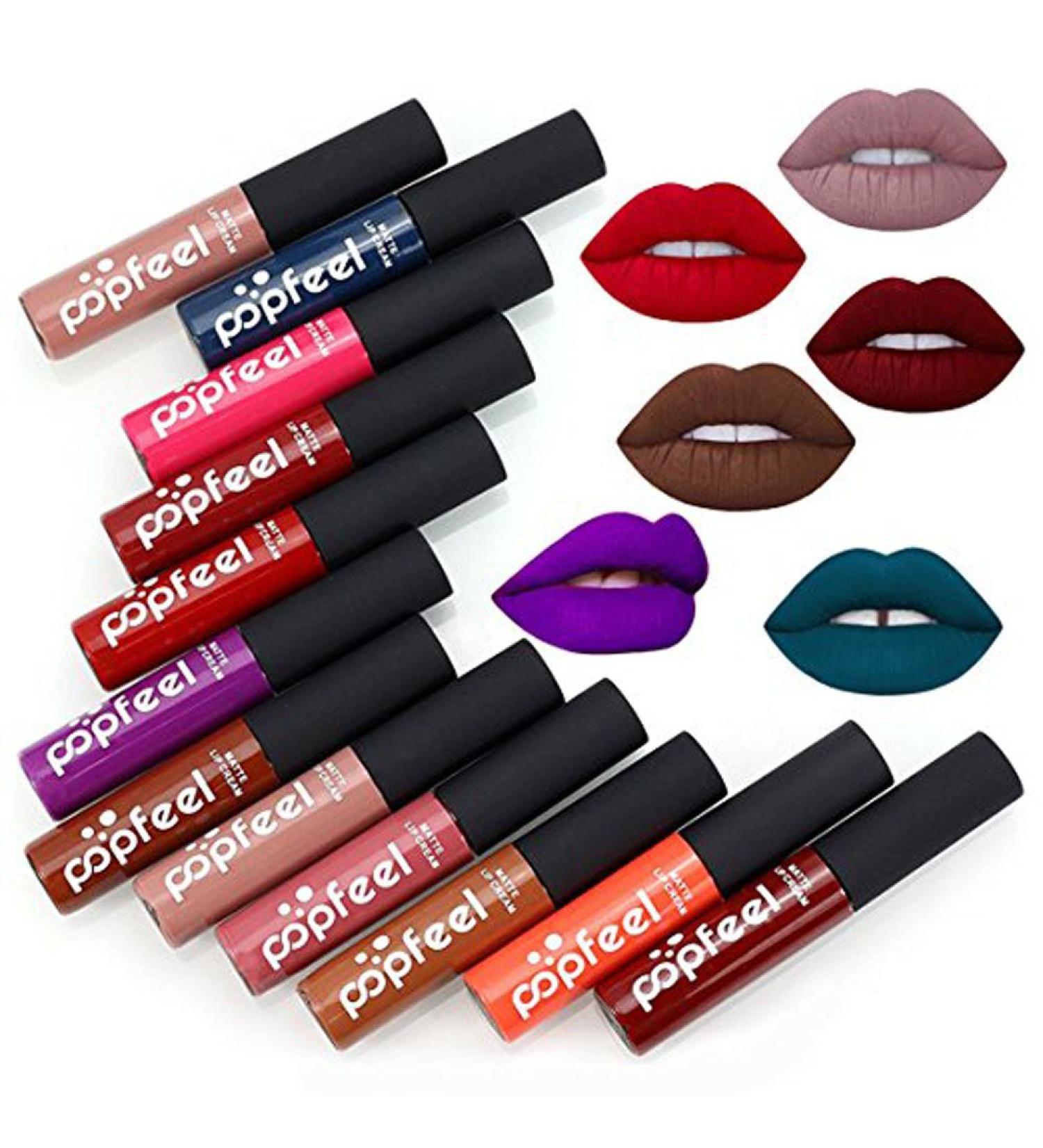 DONGXIUB 12 Color Set Waterproof Long Lasting Matte Lip Gloss - Beauty Makeup Cosmetics - Buy Online on GoSupps.com