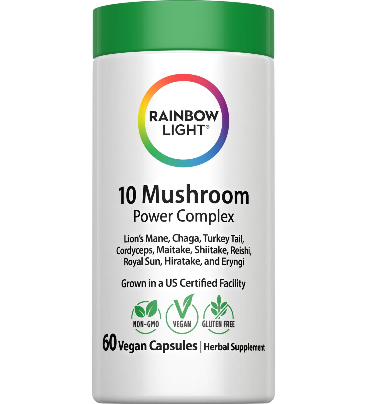 Rainbow Light Mushroom Power Supplement | 60 Capsules | Complex Made with 10 Potent Mushrooms | Includes Lions Mane Chaga Shiitake Reishi & More | Non-GMO and Gluten Free - Buy Online on GoSupps.com