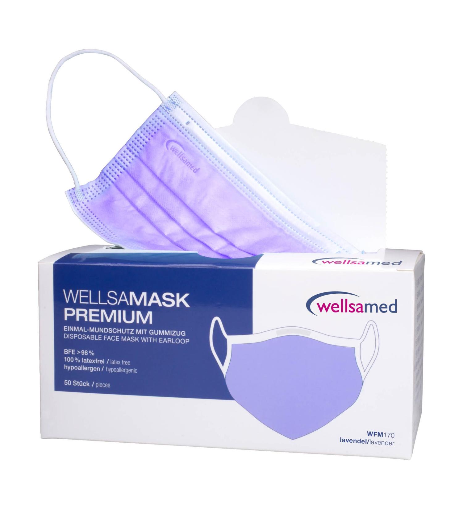 Wellsamed Wellsamask Type IIR Medical Face Masks Lavender - 50 Pack - High-Quality Elastic Band - International Shipping Available - Buy Online on GoSupps.com