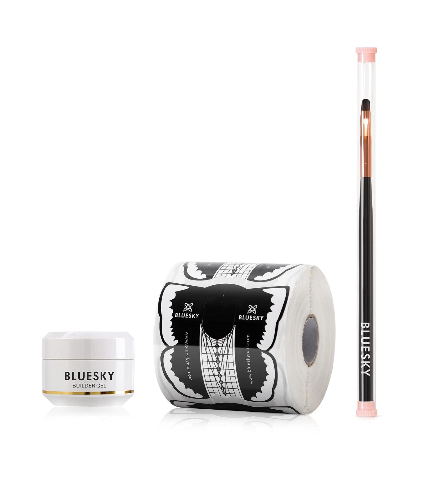 Bluesky Builder Gel Set with Nail Forms - Builder Gel Clear 15ml with application Nail Brush and 300 x Nail form stickers. For Nail extensions. Requires UV/LED Lamp - Buy Online on GoSupps.com
