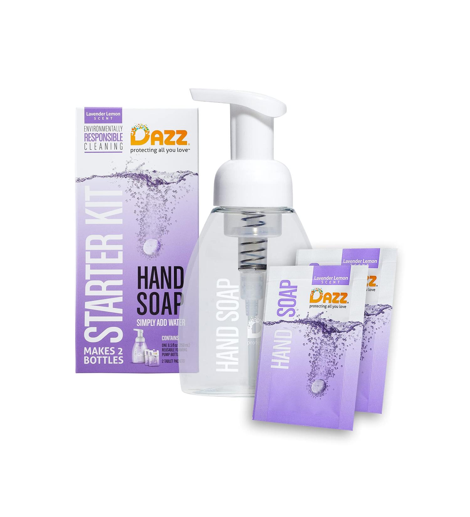 DAZZ Foaming Hand Soap Starter Kit - Reusable Dispenser, Non-Toxic, Lavender Lemon Scent - Buy Online on GoSupps.com