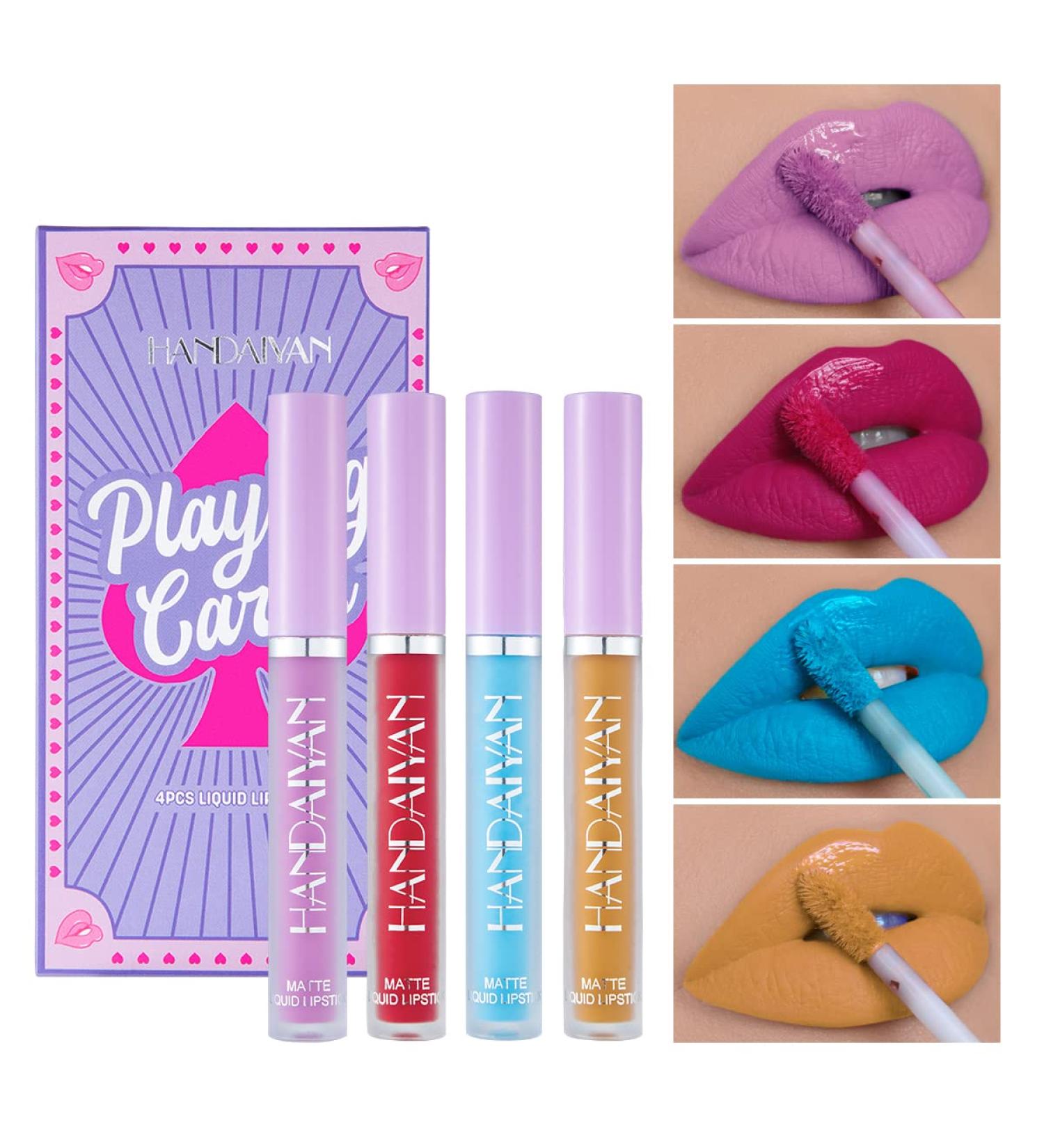 MIESCHER 4Pcs Matte Liquid Lipstick Set | Long Lasting, Waterproof, & Pigmented | Professional Colorful Cosmetics | Non-Stick Cup | Makeup Gift Sets for Girls & Women | Halloween Christmas (Set 05) - Buy Online on GoSupps.com