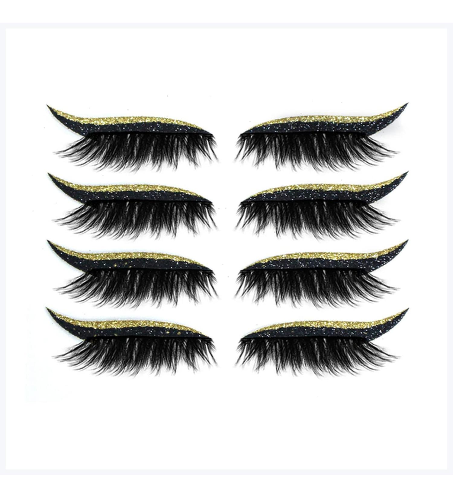 4 Pairs Eyelid Stickers Reusable Waterproof Eyeliner Eyeshadow Makeup Sticker for Eye Make-Up (Gold)