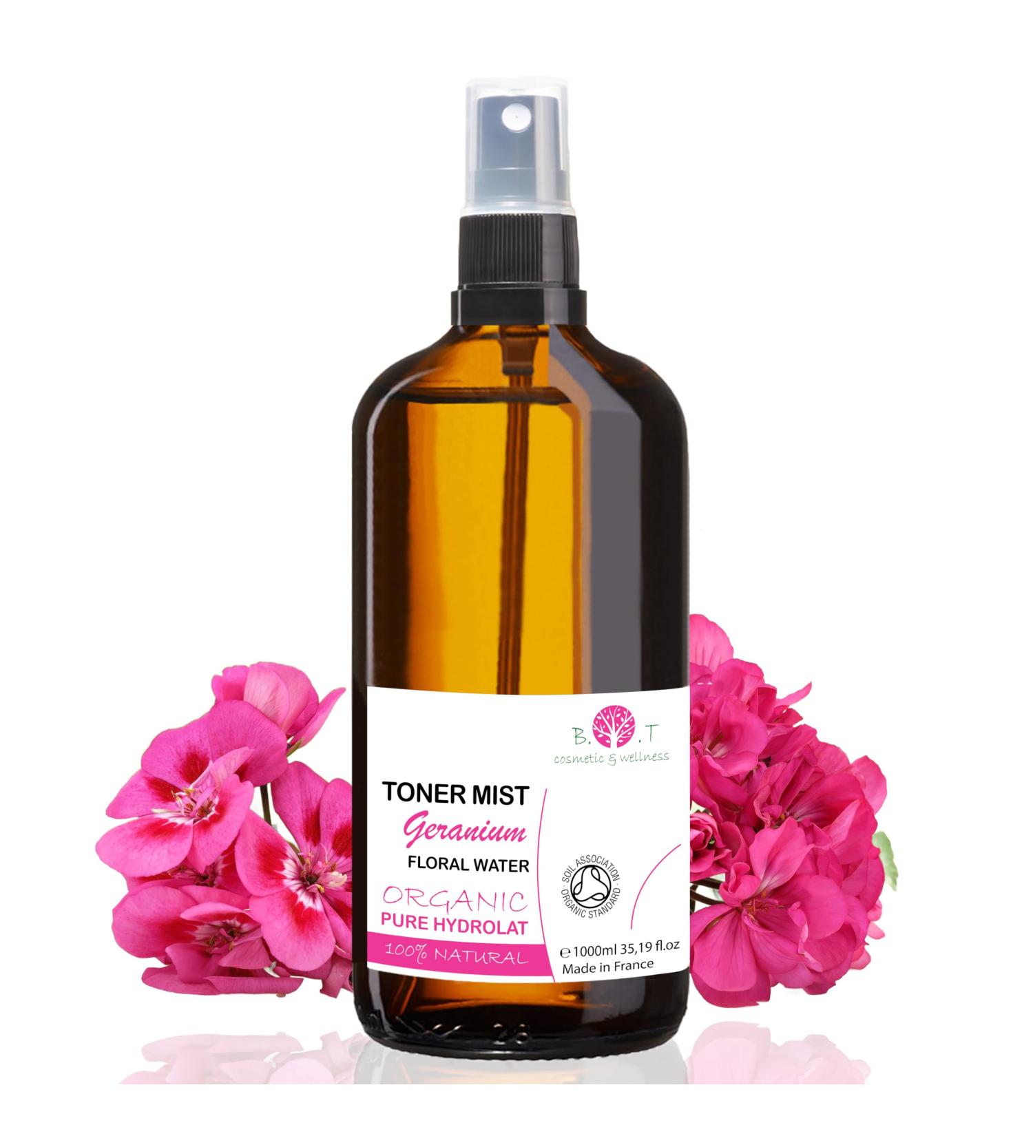 B.O.T cosmetic & wellness Bio Hydrolat de G ranium. Eau de G ranium pour les Soins de la Peau (Visage & Corps) les Cheveux et la Maison. Tonique pour le Visage 100% Naturel & Pur - 1000 ml - Buy Online on GoSupps.com