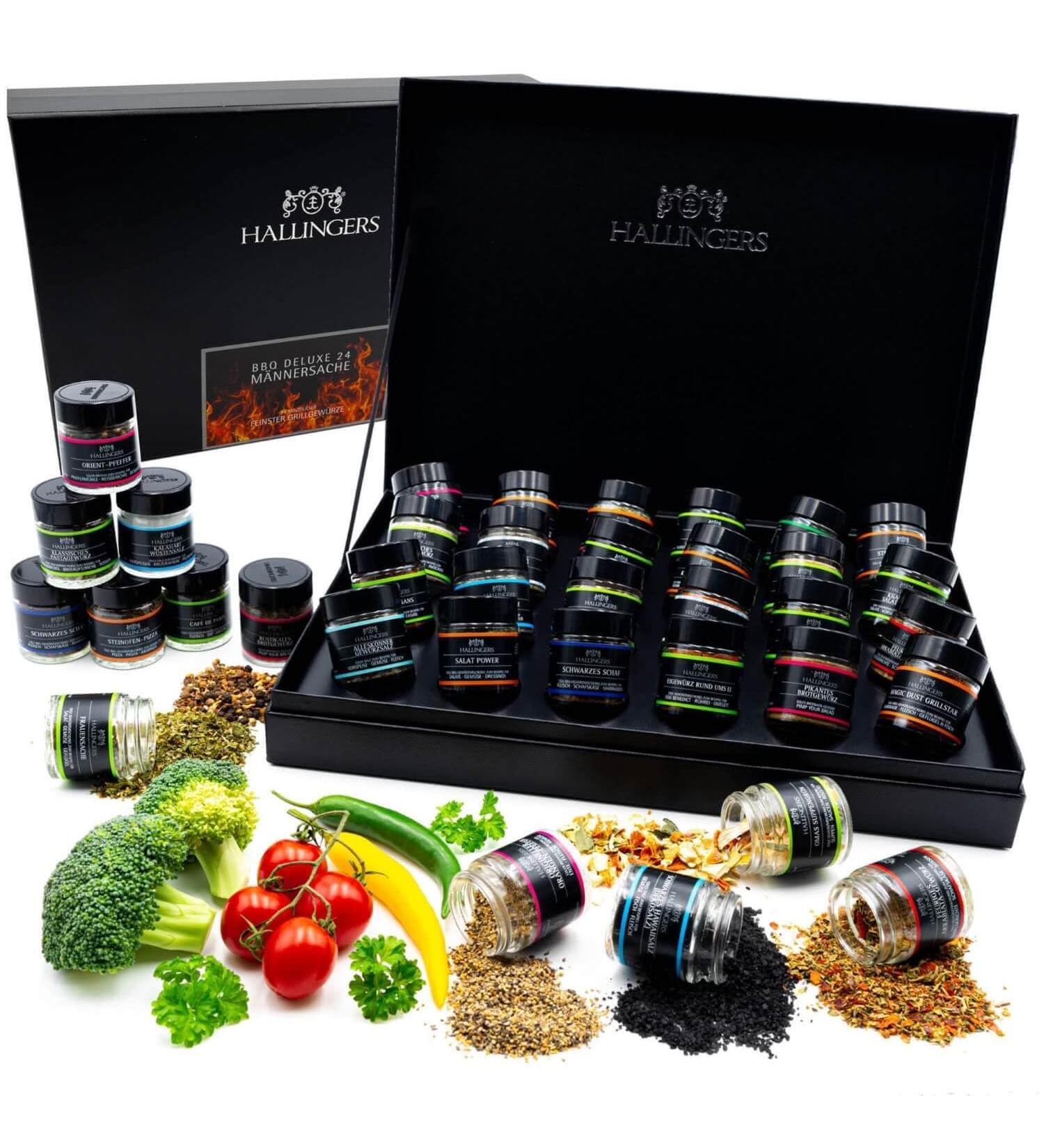 Hallingers BBQ Deluxe 24 Men's Spice Gift Set - Handmade International BBQ Spices | Perfect for Mother's Day & Father's Day Gifts - Buy Online on GoSupps.com