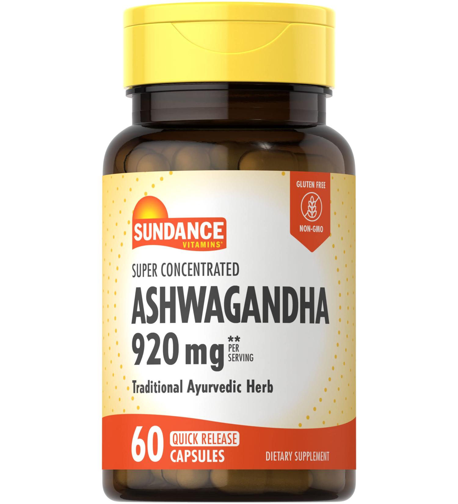 Sundance Ashwagandha 920mg | 60 Capsules | Super Concentrated | Traditional Ayurvedic Herb | Non-GMO Gluten Free Supplement - Buy Online on GoSupps.com