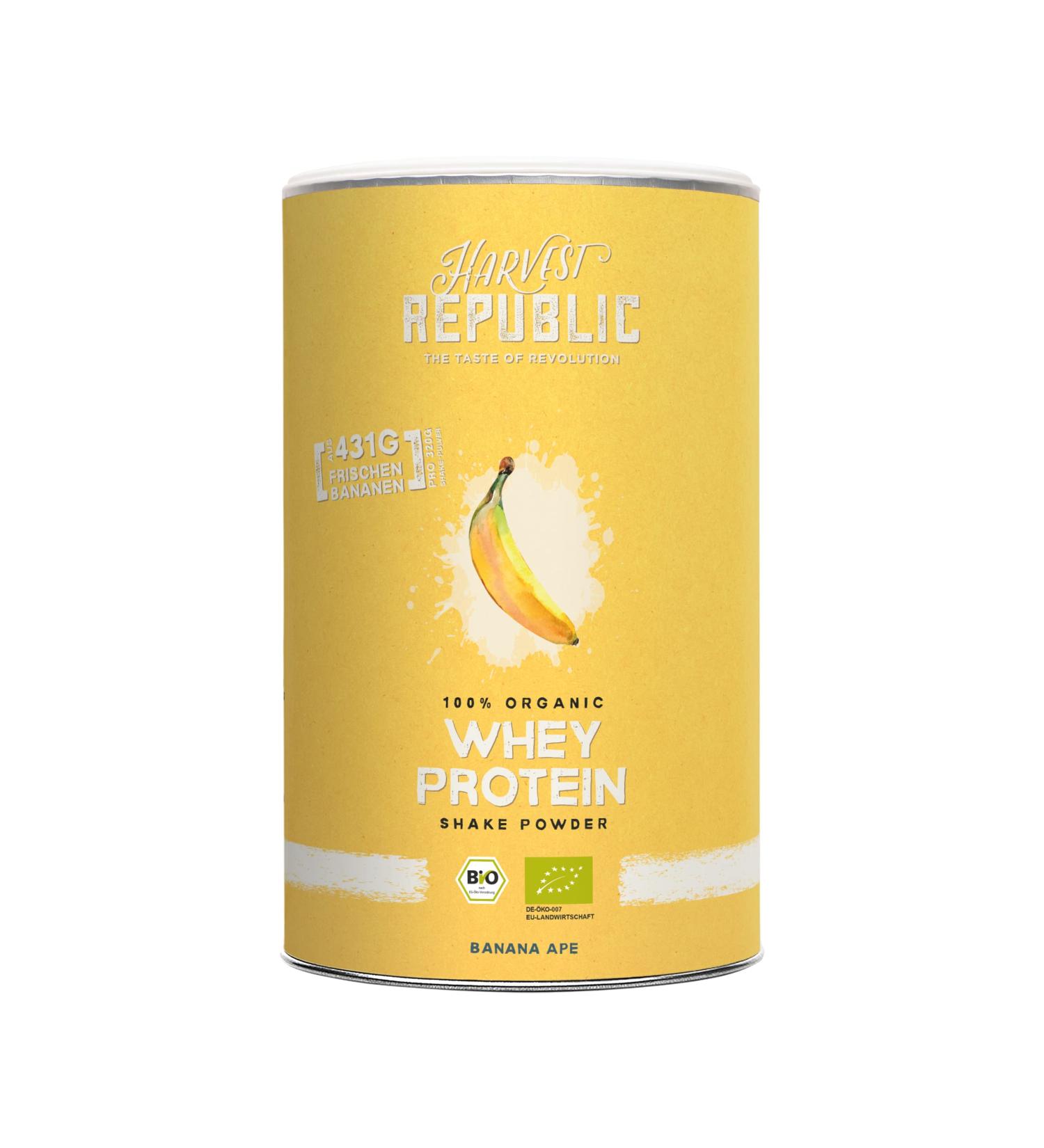 Harvest Republic Bio Whey Protein Smoothie Shake Powder 320g - Organic Banana Flavor Muscle Building BCAA & EAAS Natural Ingredients No Additives - Buy Online on GoSupps.com