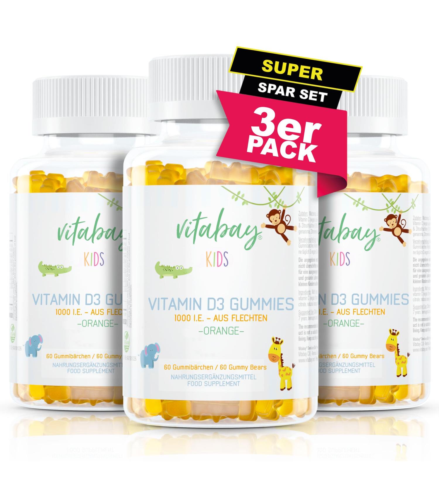 Vitabay Vitamin D3 for Kids - 180 Vegan Gummies | Immune Support & Strong Bones | 1000 IU Vitamin D - Dietary Supplement - Buy Online on GoSupps.com