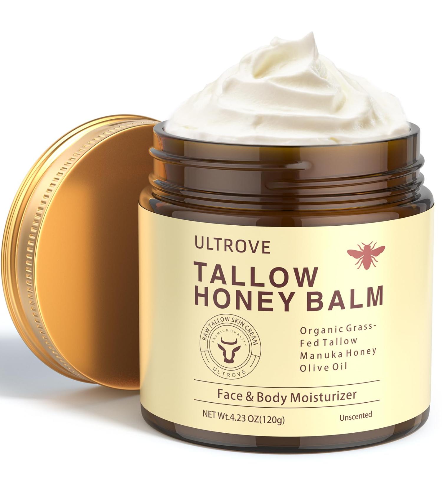 Ultrove Beef Tallow and Honey Balm for Skin Natural Face + Body Moisturizer with Organic Grass-Fed Beef Tallow & Raw Wild Honey for Dry & Sensitive Skin 4.23oz - Buy Online on GoSupps.com