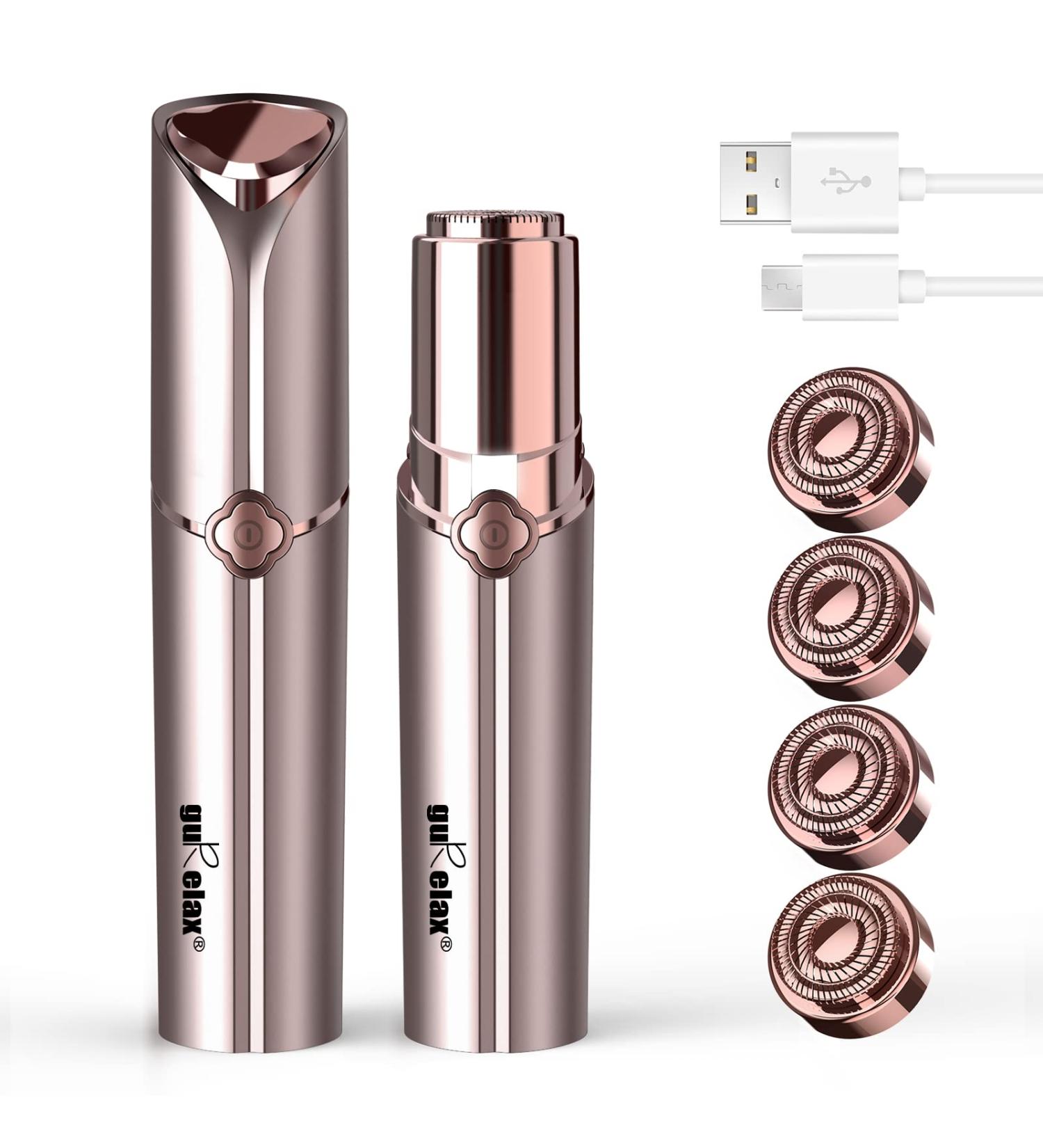 GURELAX Women's Facial Hair Removal Device 2023 - Painless Hair Remover for Chin, Upper Lip, and Peach Fuzz - Includes 4 Replacement Heads - Rose Gold - Buy Online on GoSupps.com