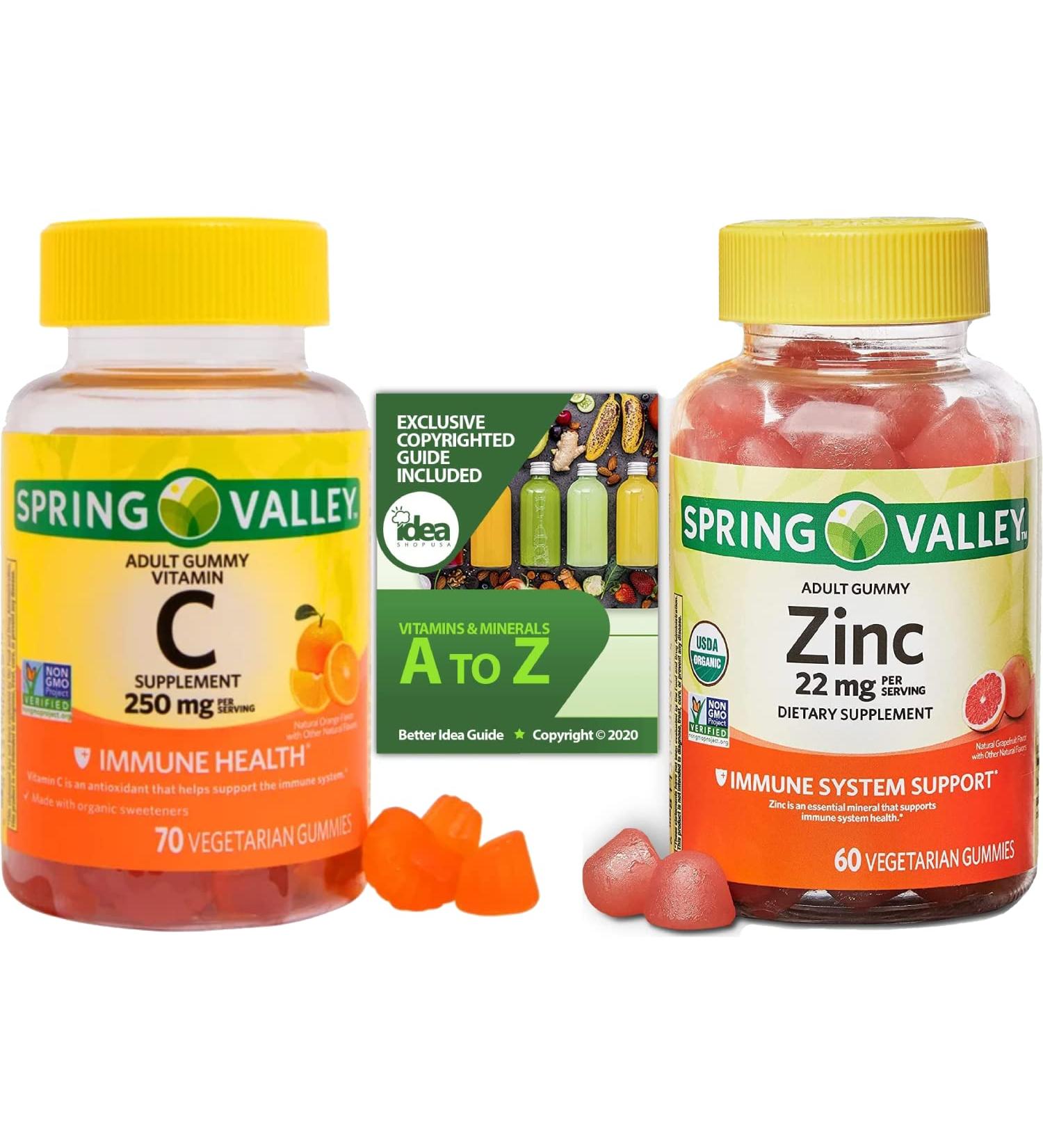 Spring Valley Organic Zinc & Vitamin C Gummies Bundle - Immune System Support - 22mg Zinc, 250mg Vitamin C - 60ct & 70ct - Buy Online on GoSupps.com