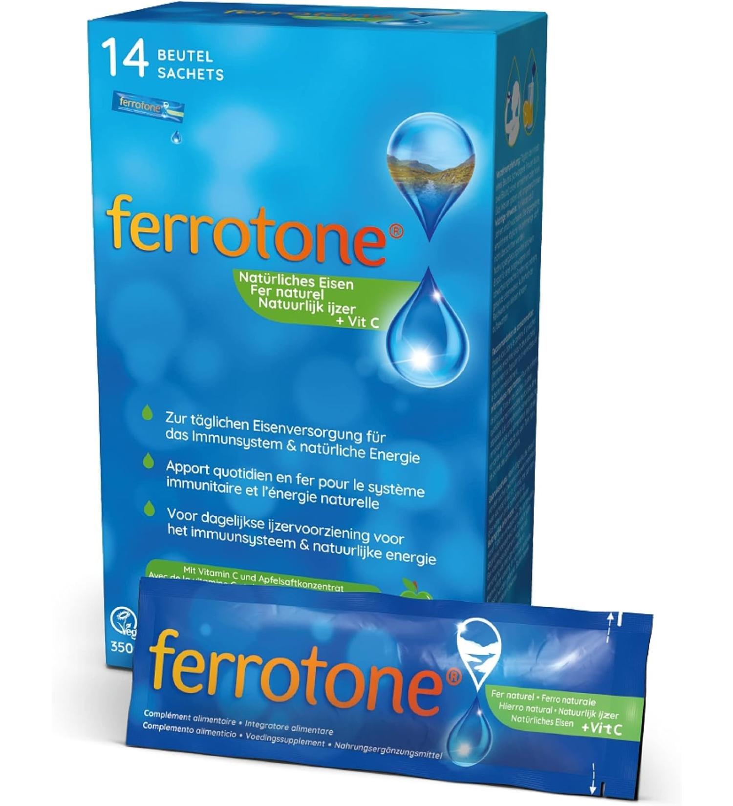 Buy Ferrotone Apple - Natural Liquid Iron Supplement with Vitamin C (14 x 25ml) | Boost Energy & Immune Health | International Shipping Available - Buy Online on GoSupps.com
