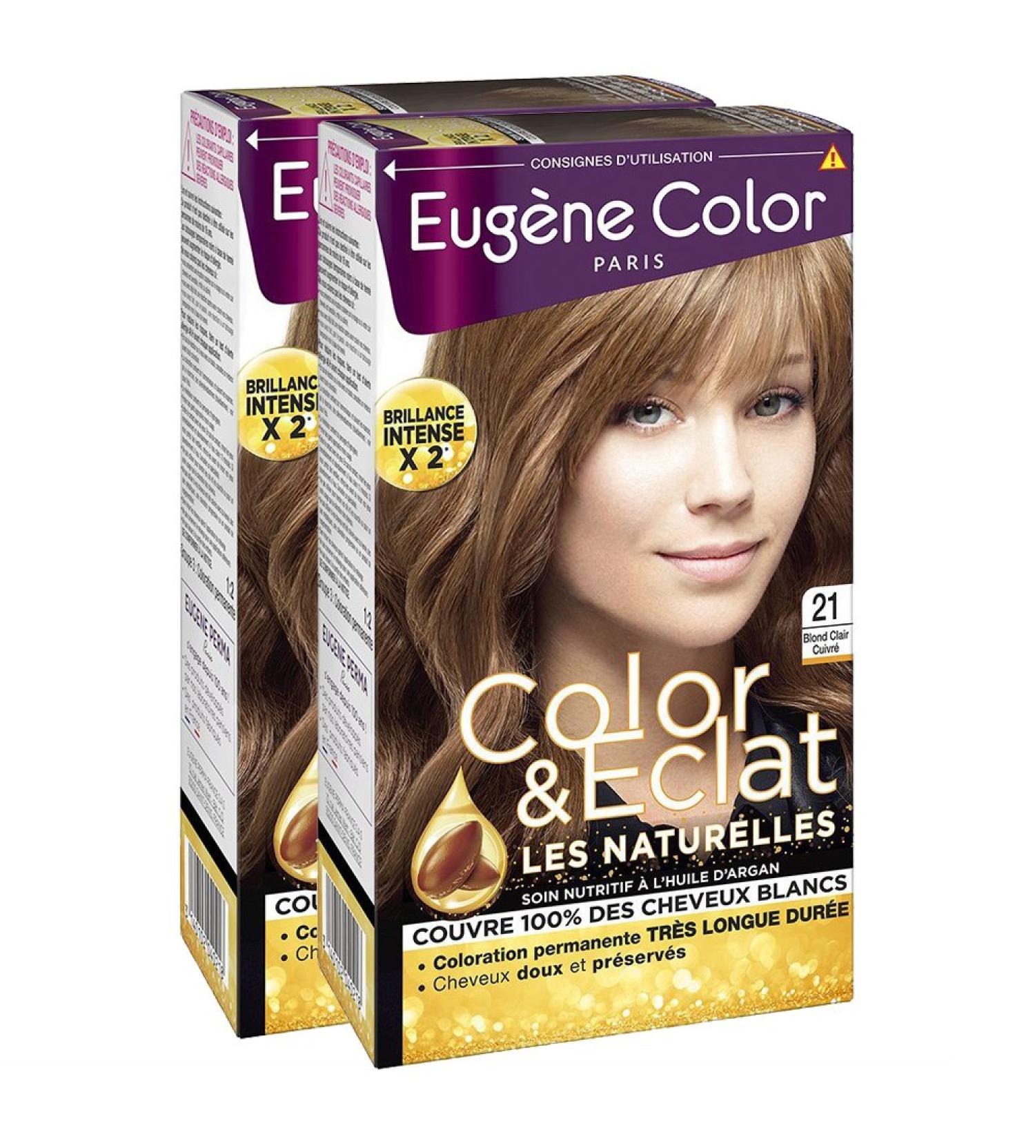 Eugène Color - Color & Eclat - Les Naturelles - N°21 Light Copper Blonde - Long-Lasting Shine Permanent Coloration with Argan Oil - Pack of 2