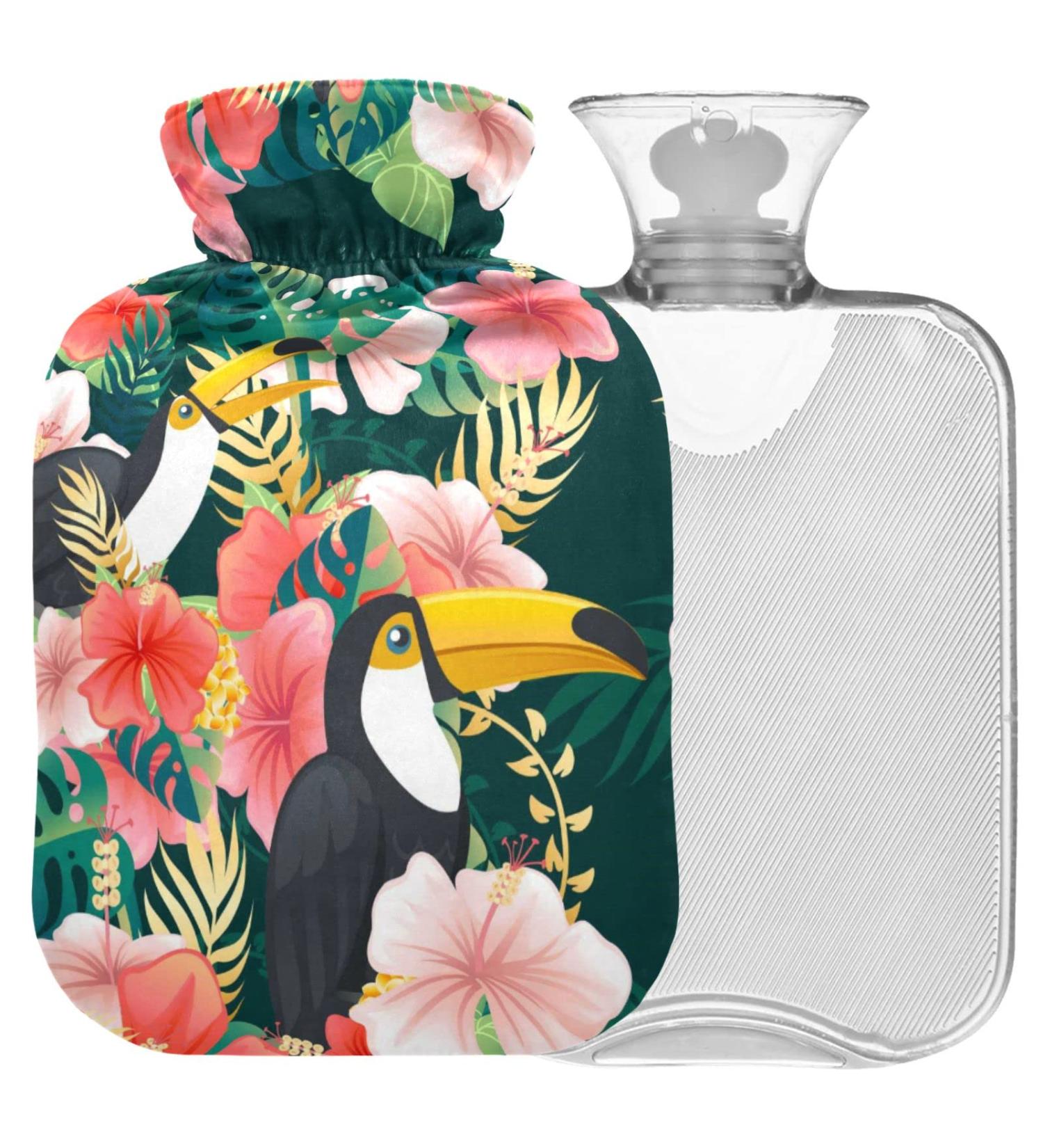 Naanle 1L Heat Bottle with Cover - Tukan Bird Hawaii Floral | Hot Water Bottle for Pain Relief & Therapy - Buy Online on GoSupps.com