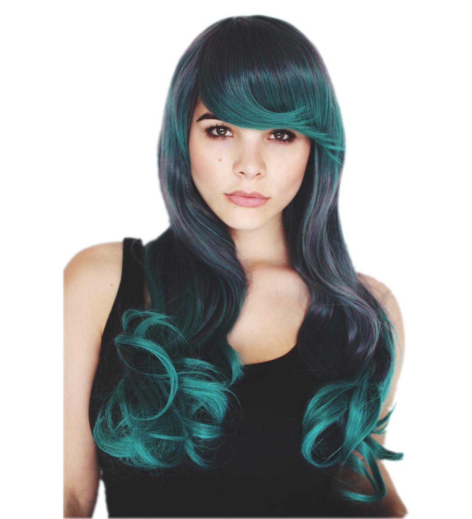 Prettyland Long Hair Wavy Wig - Grey & Peacock Green 2-Color Women's Wig C913 | International Shipping - Buy Online on GoSupps.com