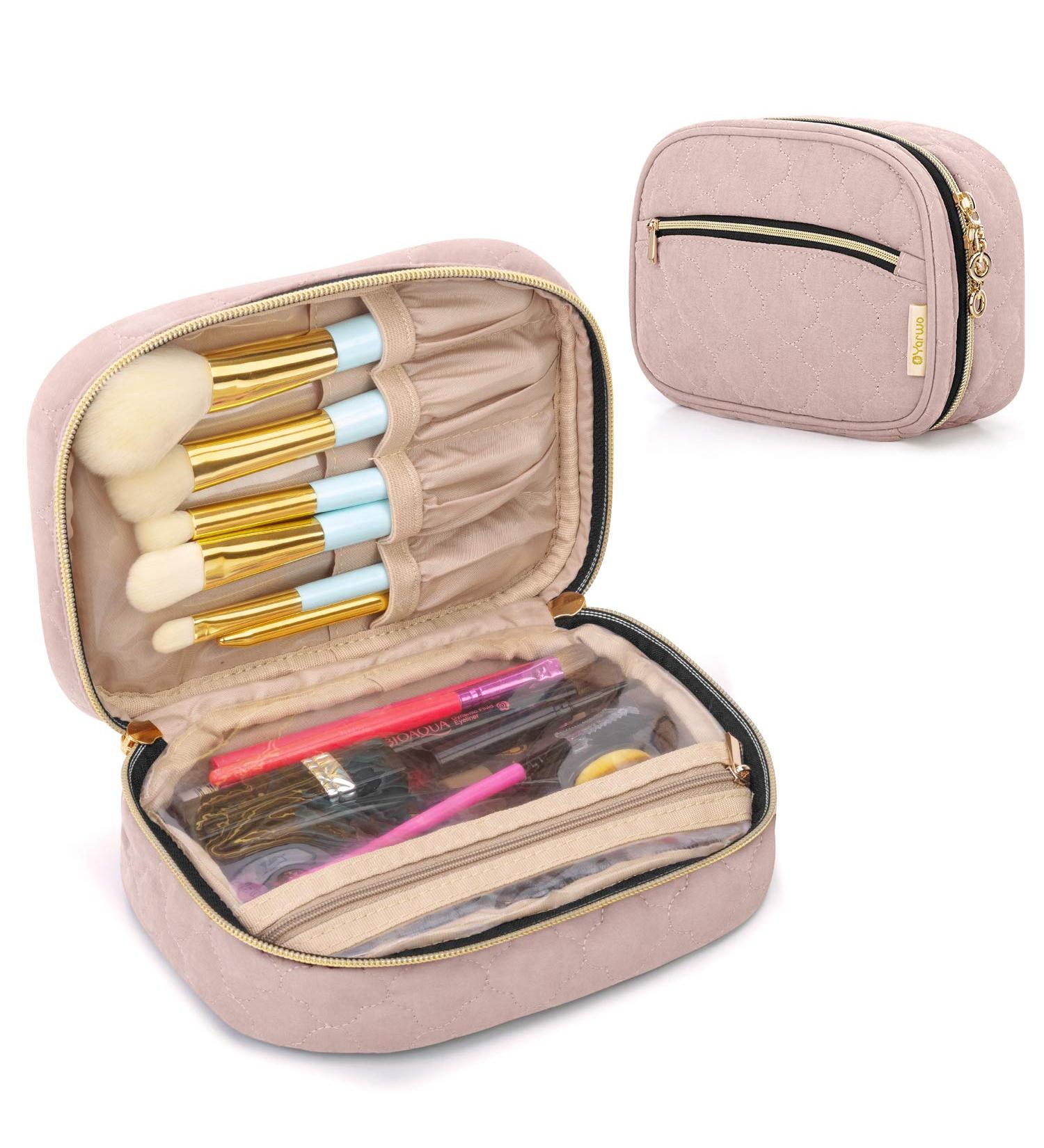 Yarwo Pink Makeup Bag Organizer | Cosmetic Brush Set Storage for Travel & Vacation | Stylish Makeup Accessories Holder - Buy Online on GoSupps.com
