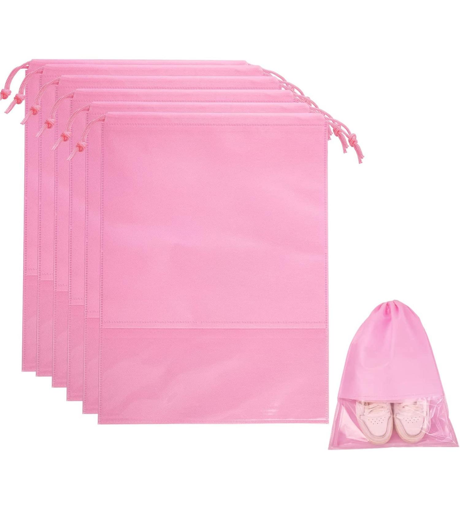 6 Pcs ULIFEMALL Travel Shoe Bags - Large Non-Woven Drawstring Storage with Clear Window - Waterproof Dustproof Pouch for Men Women - Pink - Buy Online on GoSupps.com