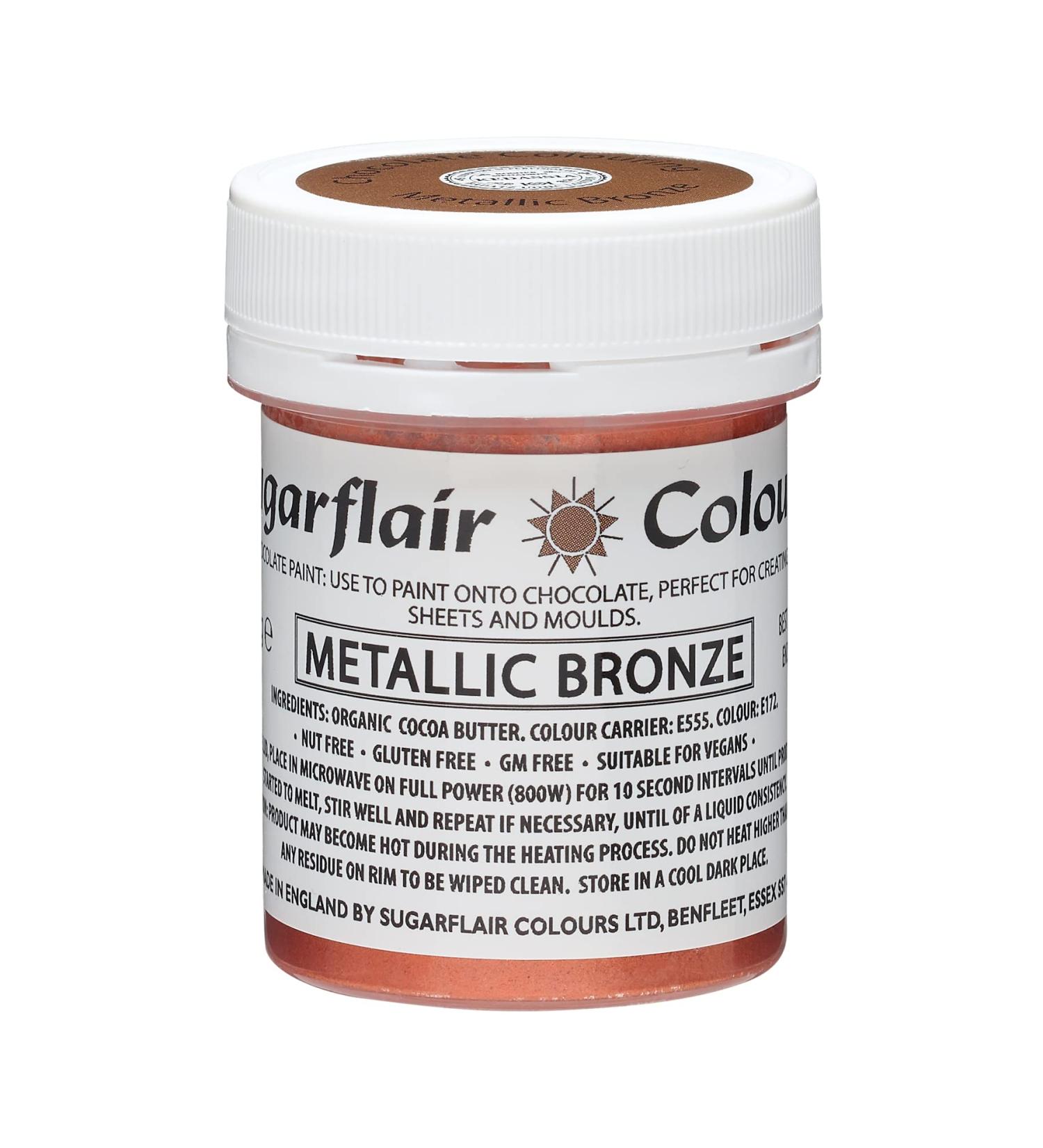 Sugarflair Metallic Bronze Chocolate Paint - Coloured Cocoa Butter for Painting Directly Onto Chocolate Transfer Sheets or Moulds - 35g