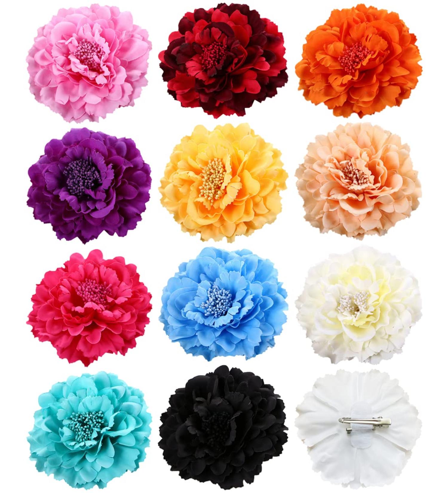 Amuhou Womens Rose Flower Hair Clip & Brooch Set - Bridal Headpiece & Flamenco Dancer Accessory (Peony 12 Pcs) - Buy Online on GoSupps.com